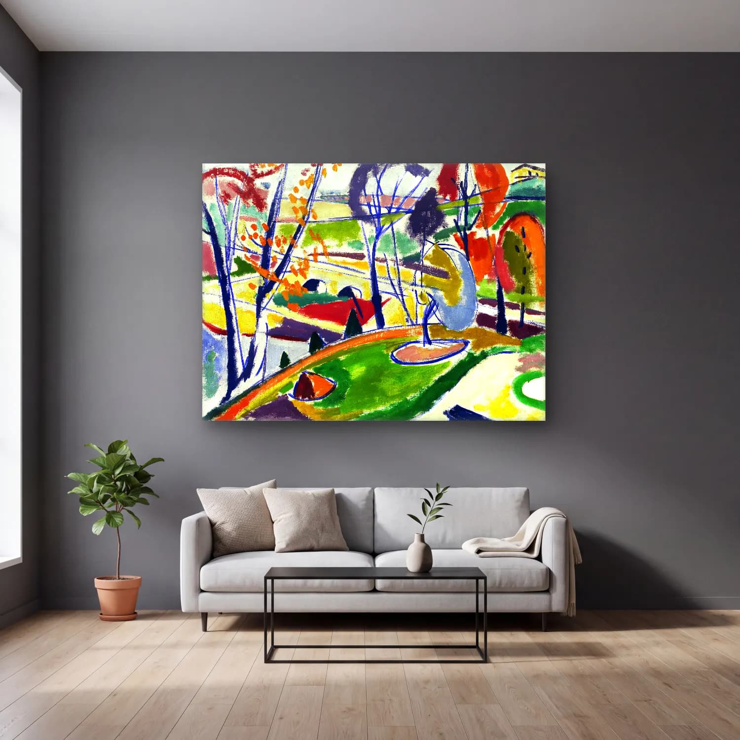 Lyman Sayen – Décor Plat Henry cam tablo — gri duvarlı salonda