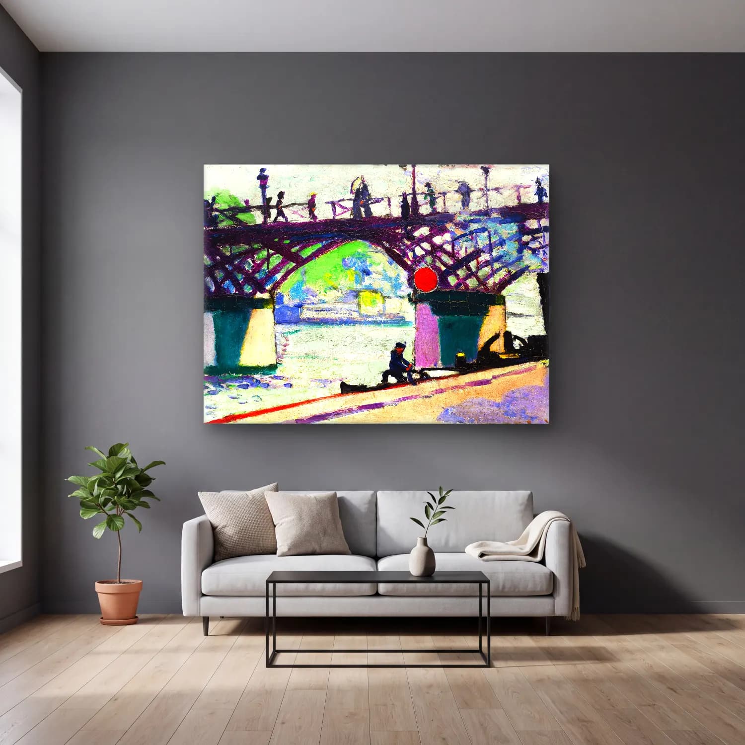 Lyman Sayen – Pont des Arts Henry cam tablo — gri duvarlı salonda
