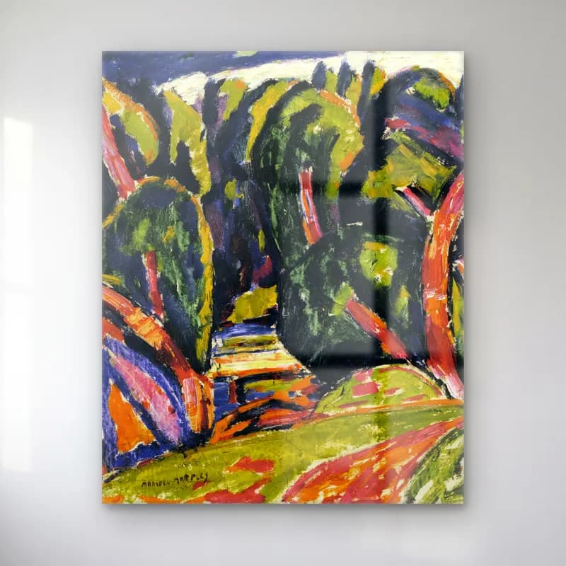 Marsden Hartley – Red Tree cam tablo — Marsden Hartley – Red Tree — empresyonist soyut manzara