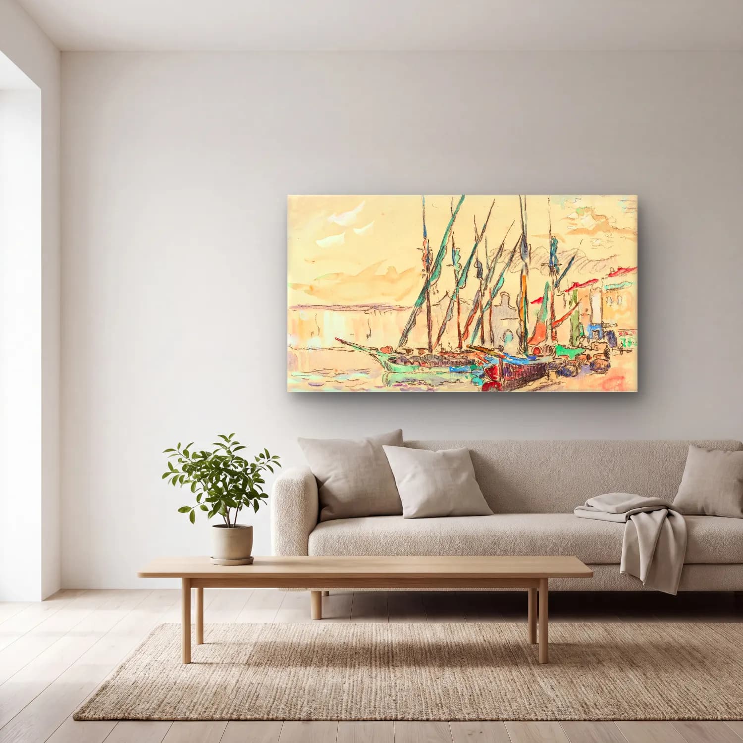 Paul Signac – St. Tropez – Pastel Tonlar cam tablo — açık renk salonda