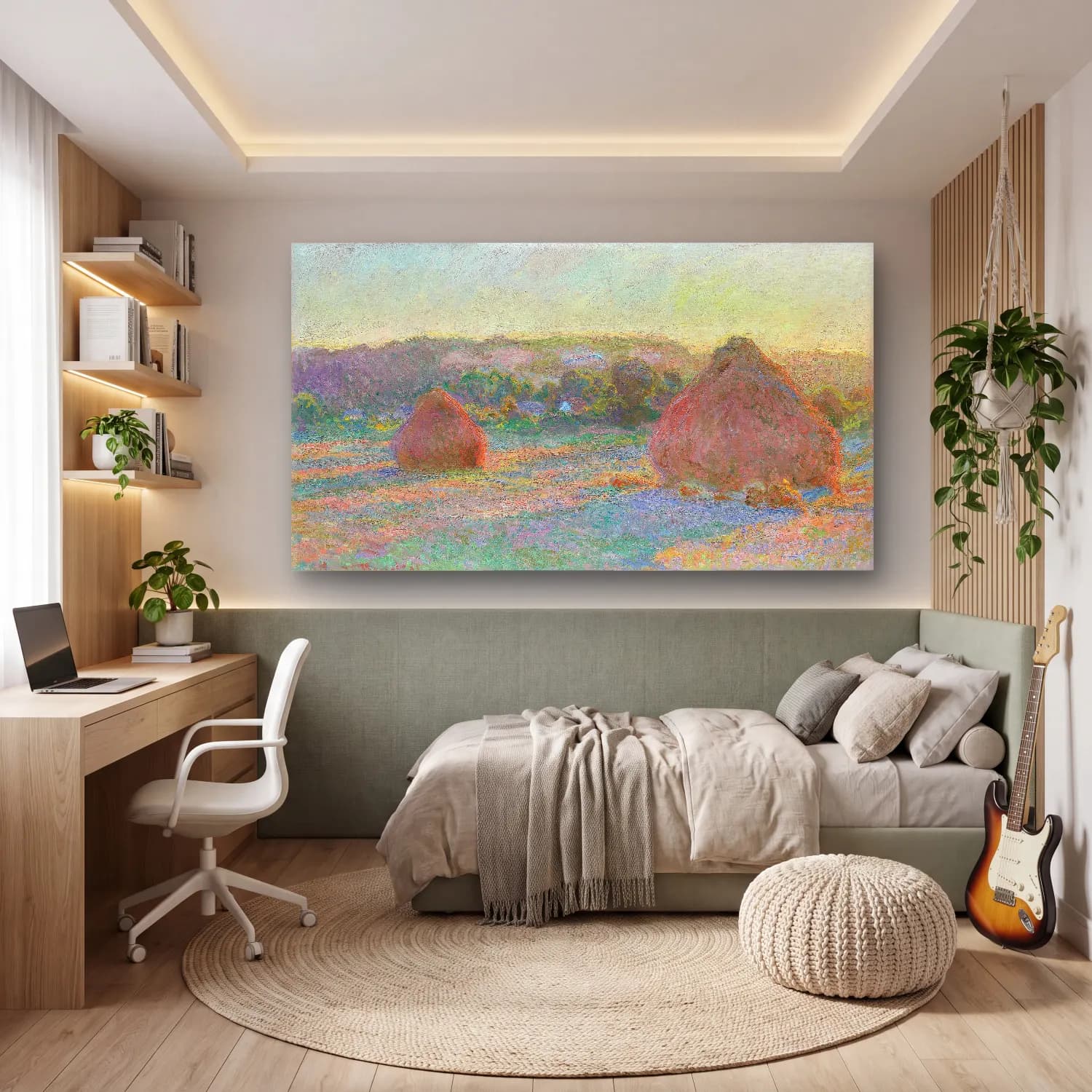 Claude Monet – Stacks of Wheat, End of Summer cam tablo — genç odasında