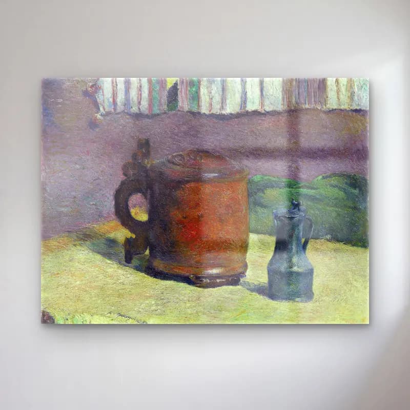 Paul Gauguin – Still Life Wood Tankard and Metal Pitcher cam tablo — Paul Gauguin – Still Life Wood Tankard and Metal Pitcher — empresyonist seramik vazolar