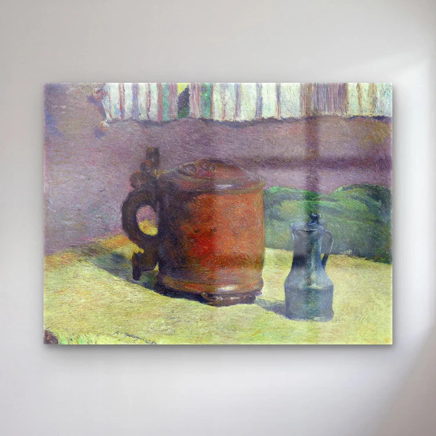 Paul Gauguin – Still Life Wood Tankard and Metal Pitcher cam tablo — Paul Gauguin – Still Life Wood Tankard and Metal Pitcher — empresyonist seramik vazolar