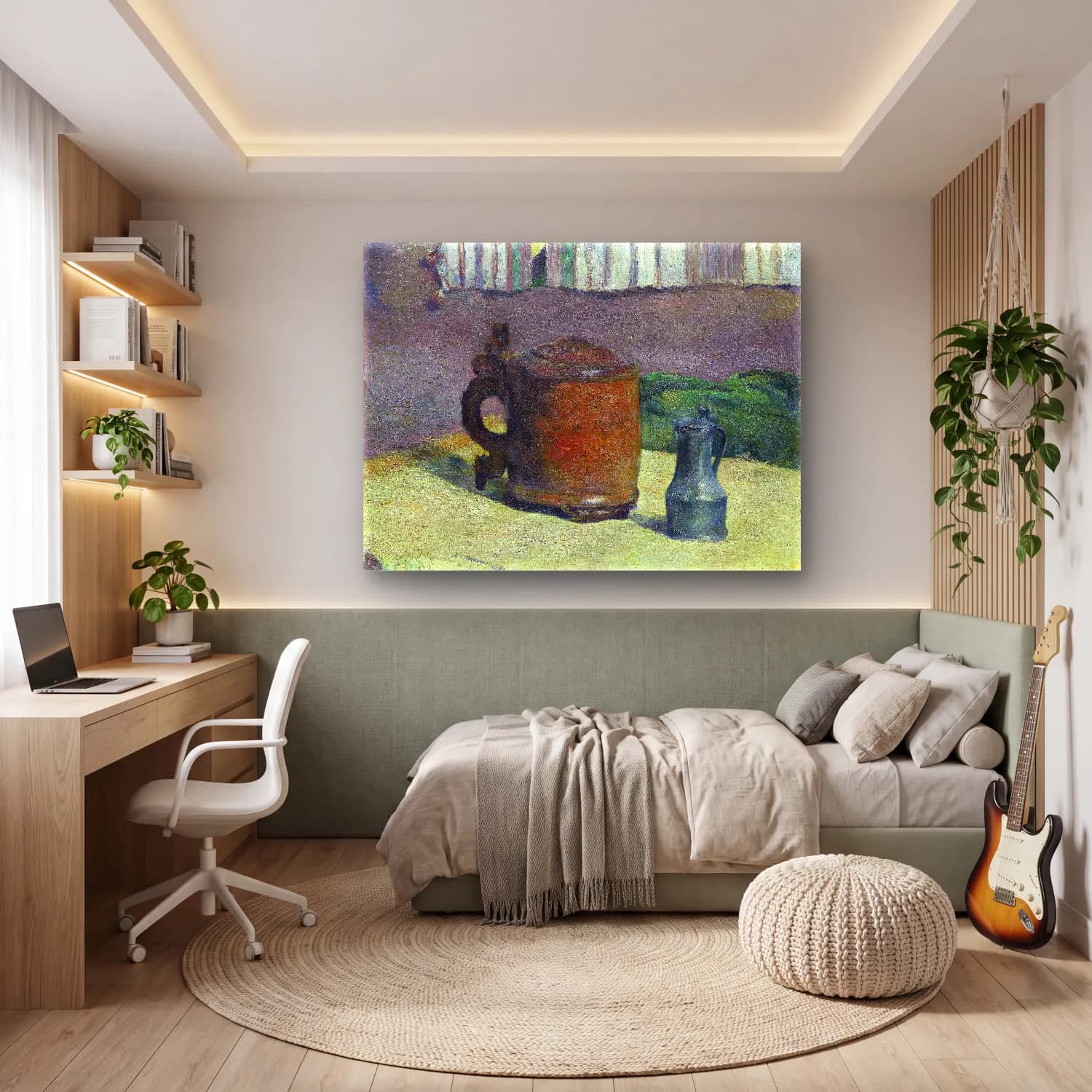 Paul Gauguin – Still Life Wood Tankard and Metal Pitcher cam tablo — genç odasında