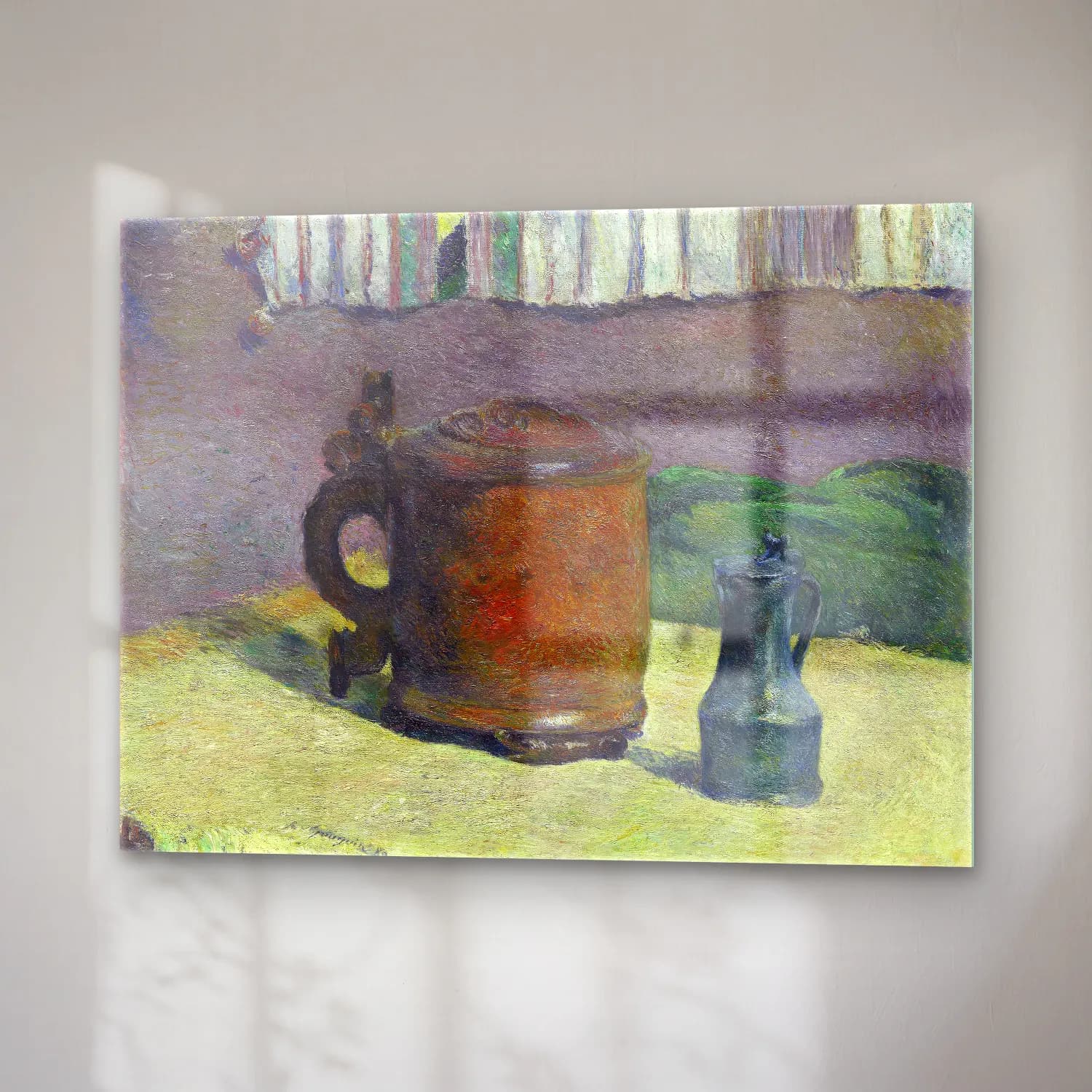 Paul Gauguin – Still Life Wood Tankard and Metal Pitcher cam tablo — sağ açıdan görünüm