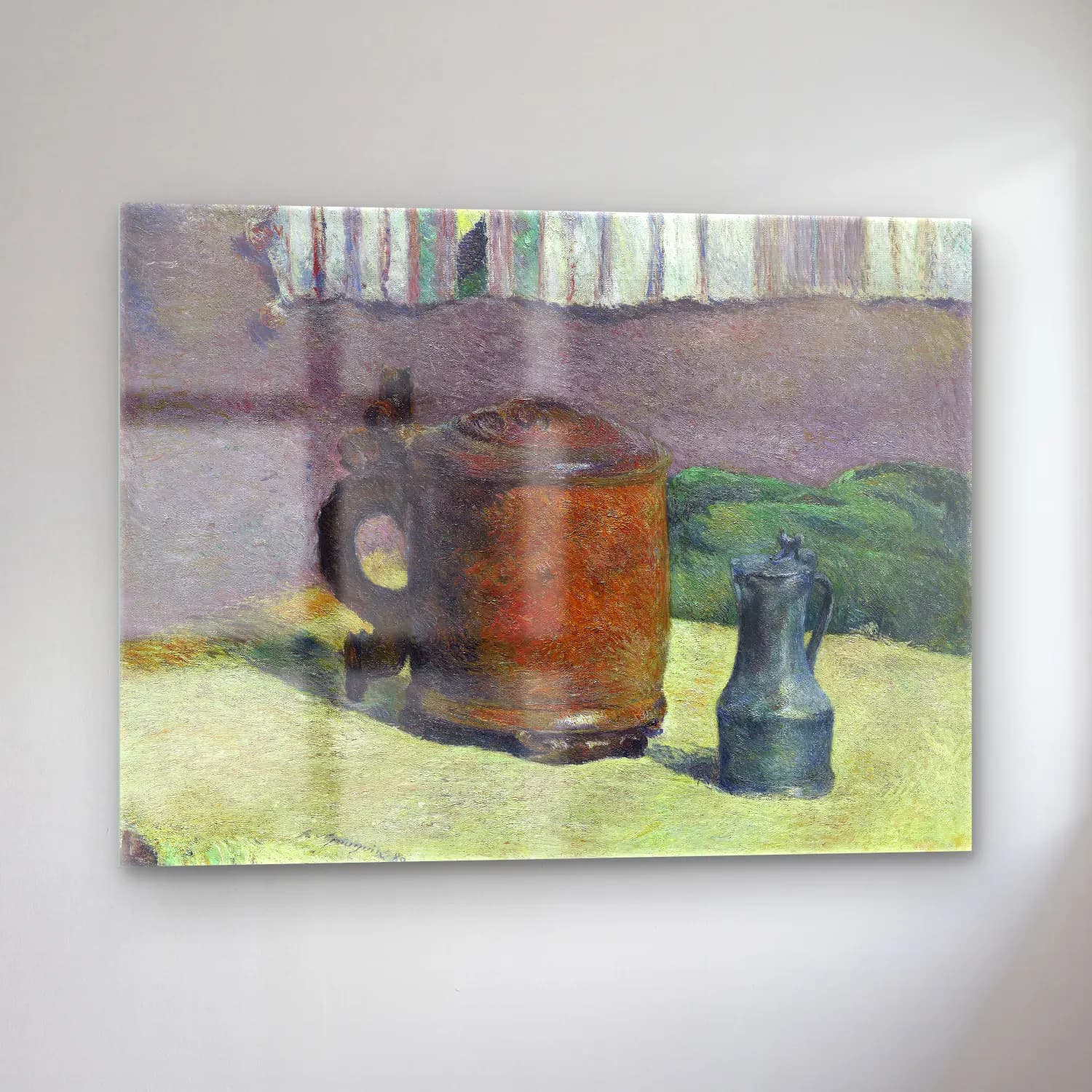 Paul Gauguin – Still Life Wood Tankard and Metal Pitcher cam tablo — sol açıdan görünüm