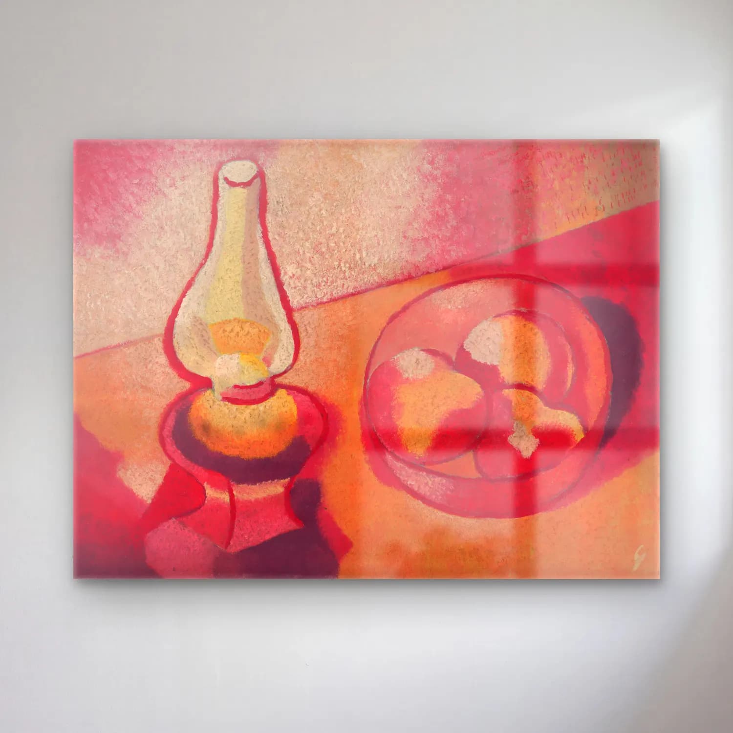 Mikuláš Galanda – Still life with a lamp cam tablo — Mikuláš Galanda – Still life with a lamp — yağlı boya meyveli natürmort