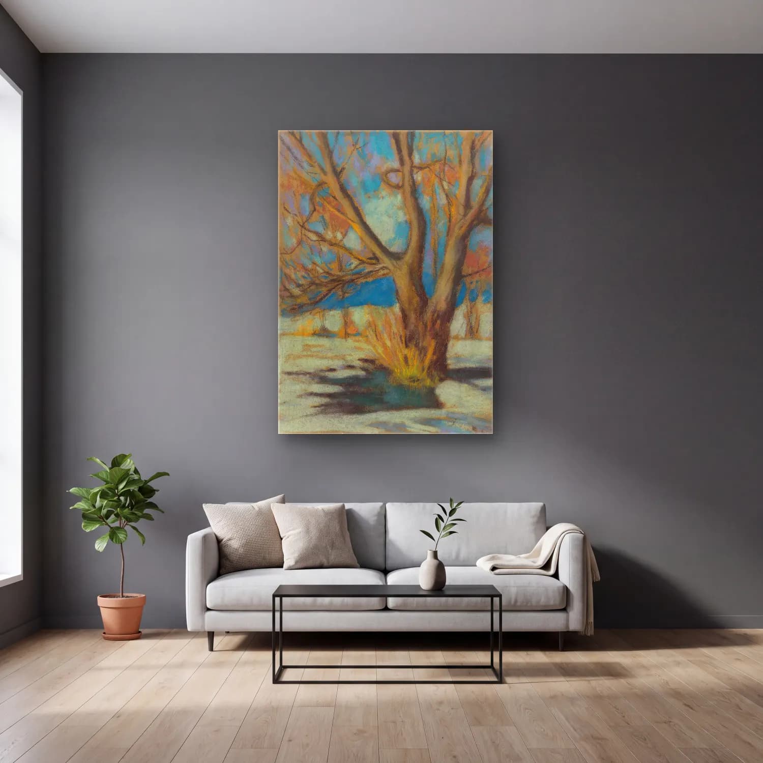 Zolo Palugyay – Study of a bare tree in the winter cam tablo — gri duvarlı salonda