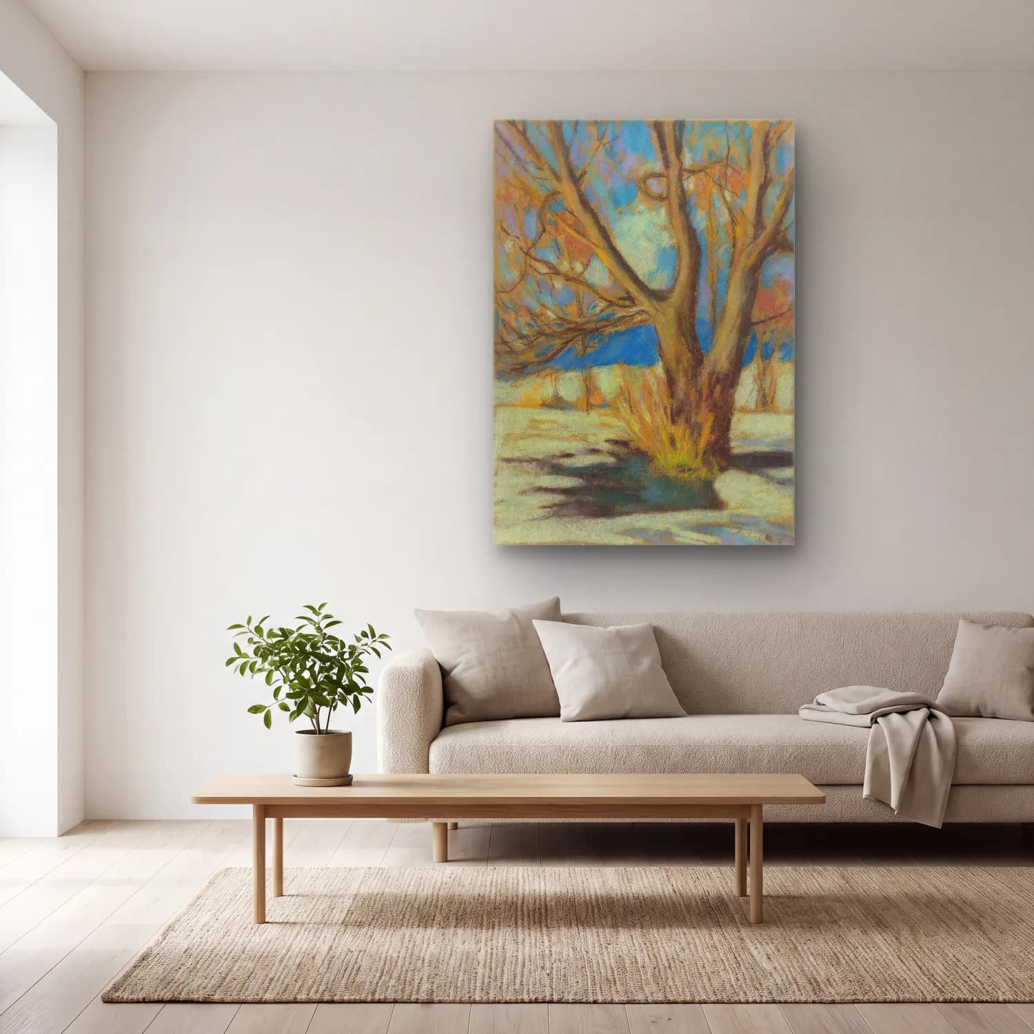 Zolo Palugyay – Study of a bare tree in the winter cam tablo — açık renk salonda
