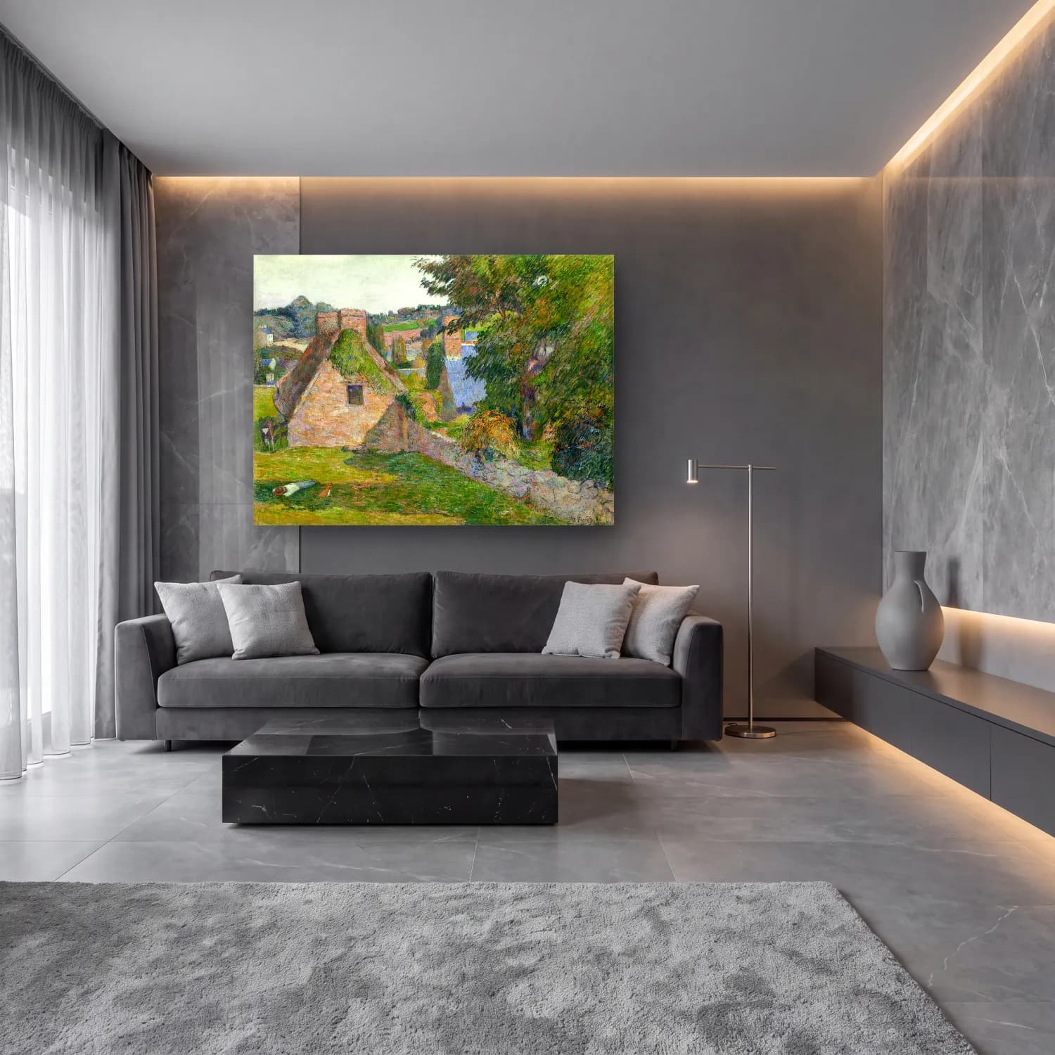 Paul Gauguin – The Field of Derout-Lollichon cam tablo — lüks salon duvarında