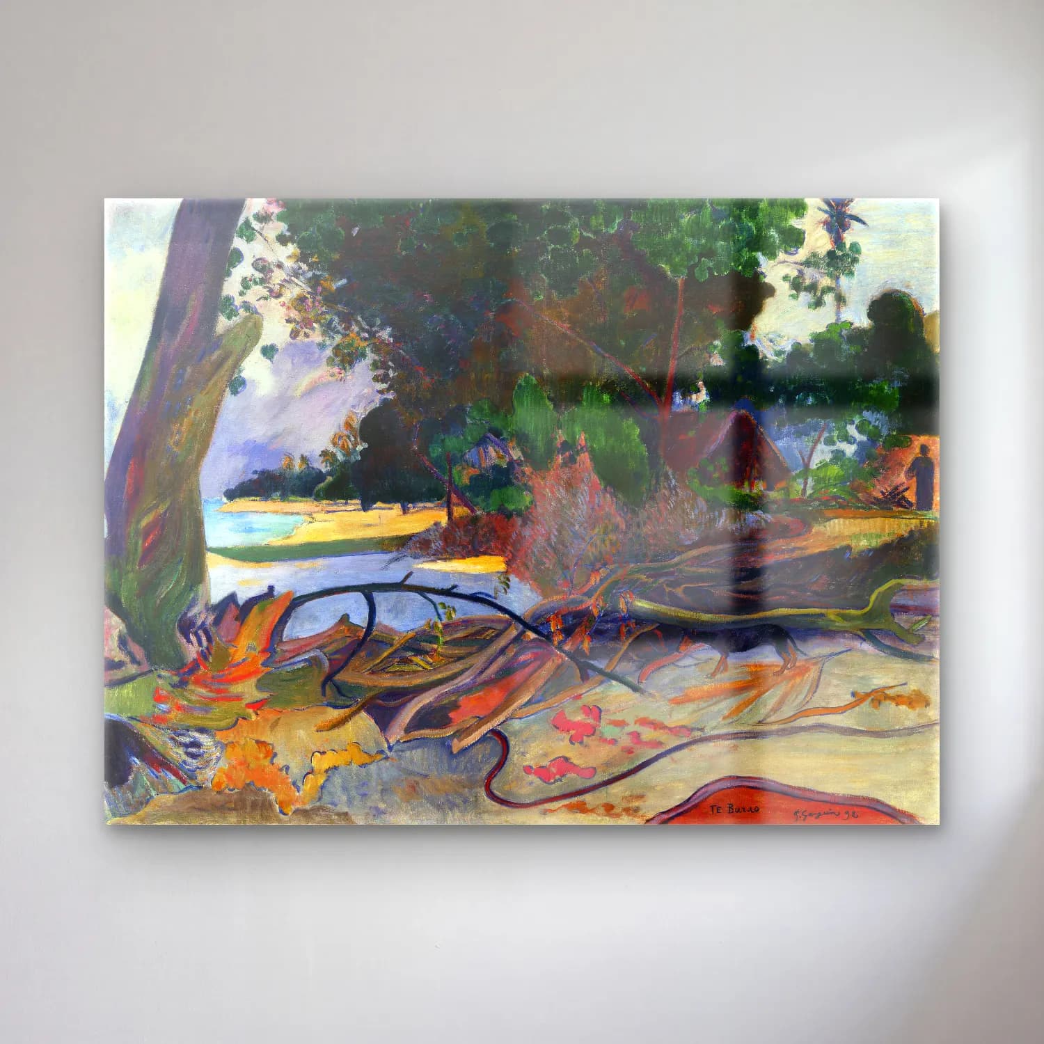 Paul Gauguin – The Hibiscus Tree (Te burao) cam tablo — Paul Gauguin – The Hibiscus Tree (Te burao) — empresyonist palmiyeli tropik sahil