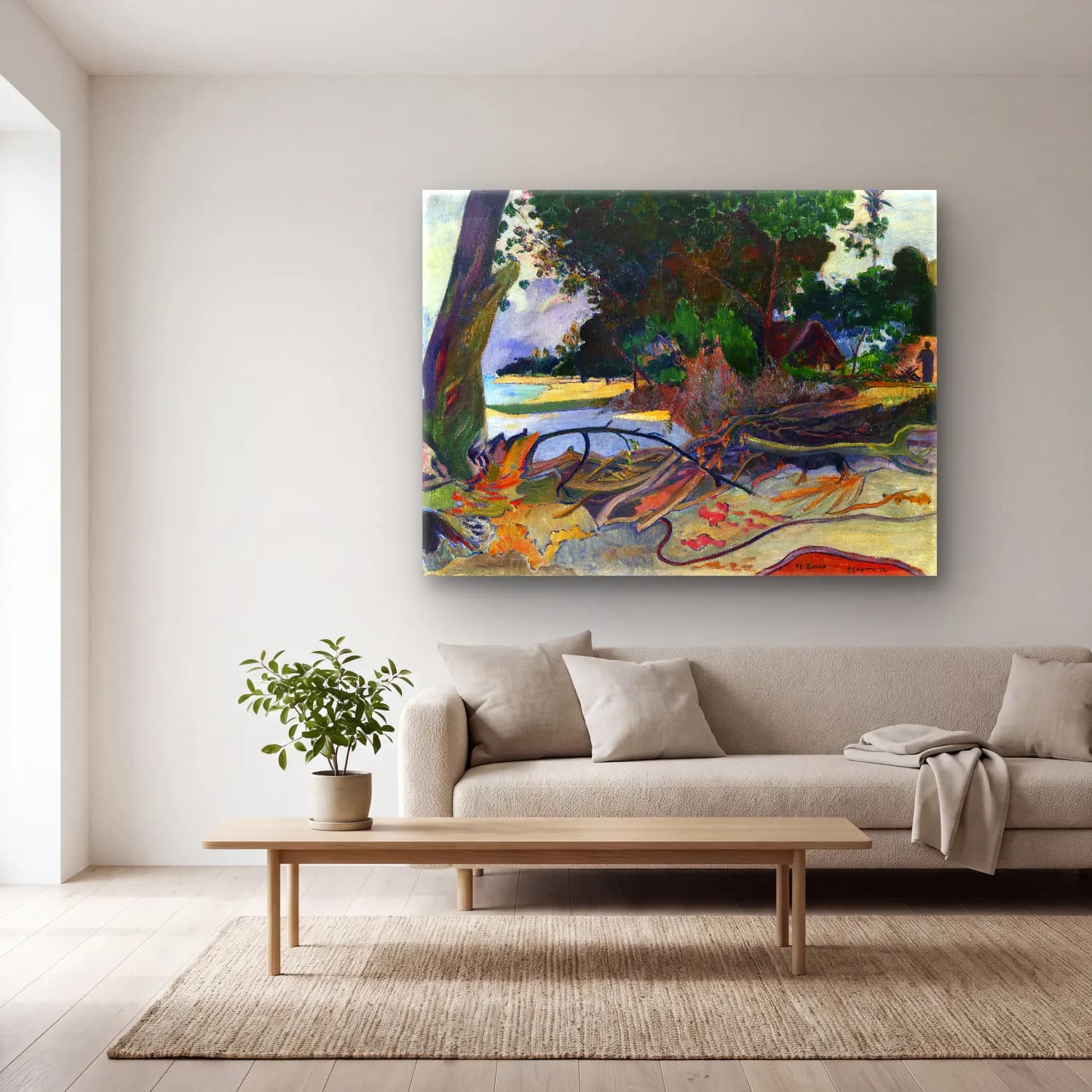 Paul Gauguin – The Hibiscus Tree (Te burao) cam tablo — açık renk salonda