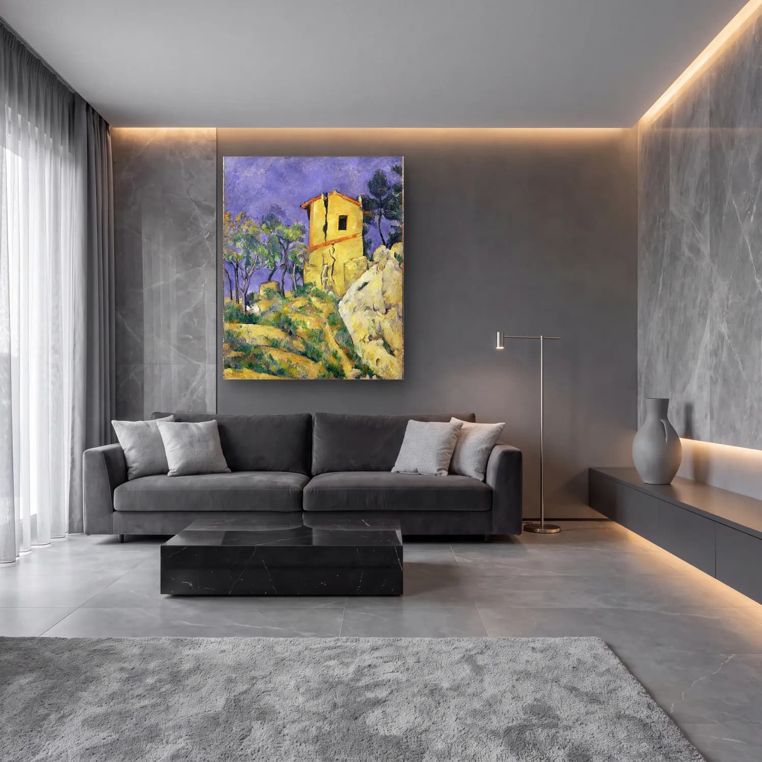Paul Cézanne – The House with the Cracked Walls cam tablo — lüks salon duvarında