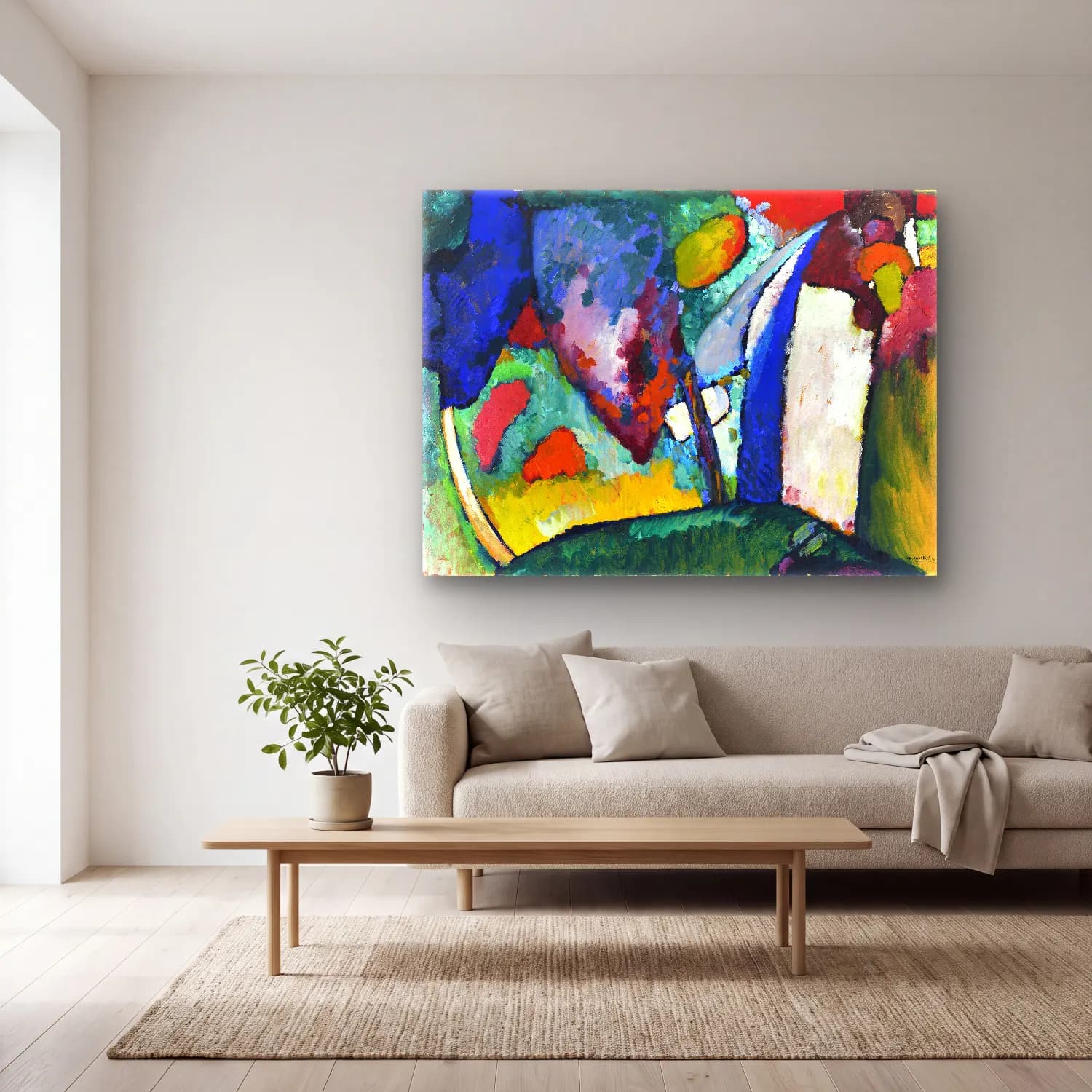 Wassily Kandinsky – The Waterfall painting in high resolution cam tablo — açık renk salonda
