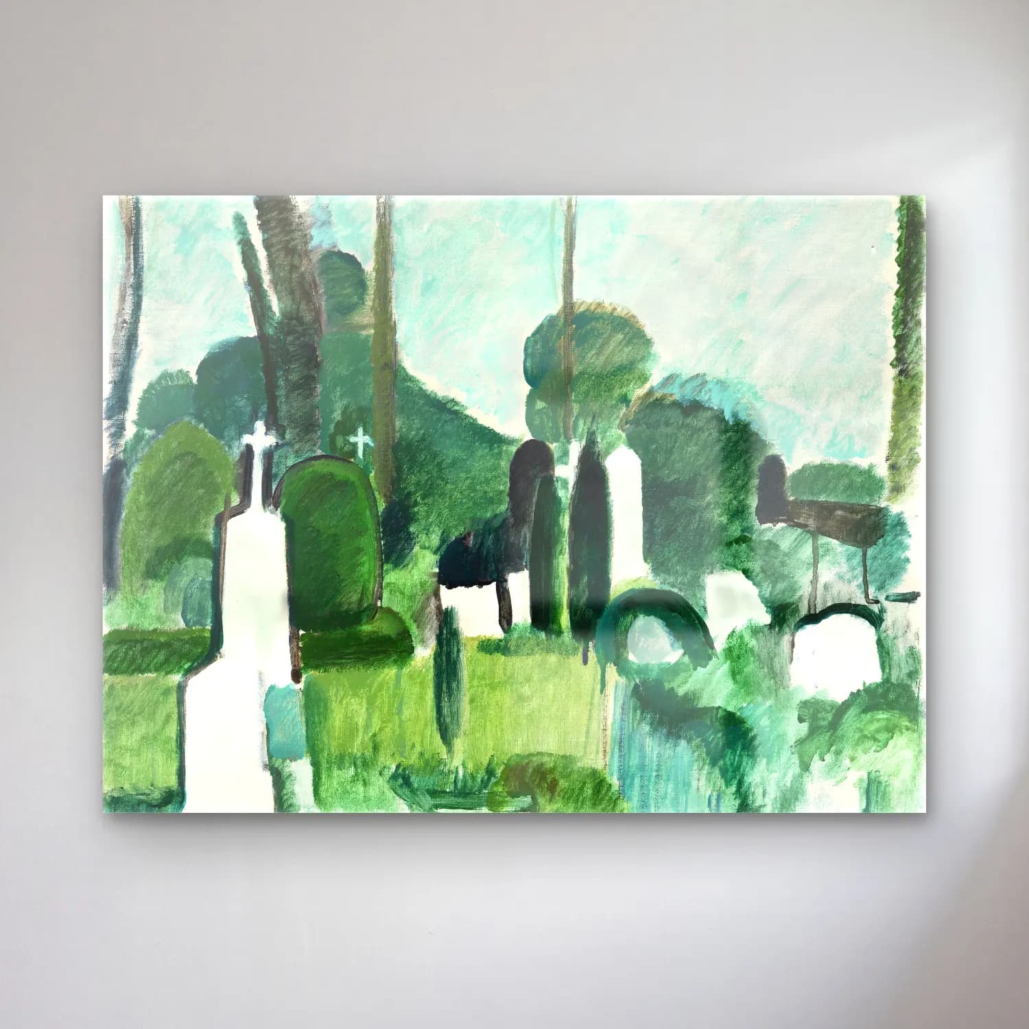 Harald Giersing – The cemetery in Svanninge cam tablo — Harald Giersing – The cemetery in Svanninge — yağlı boya soyut manzara