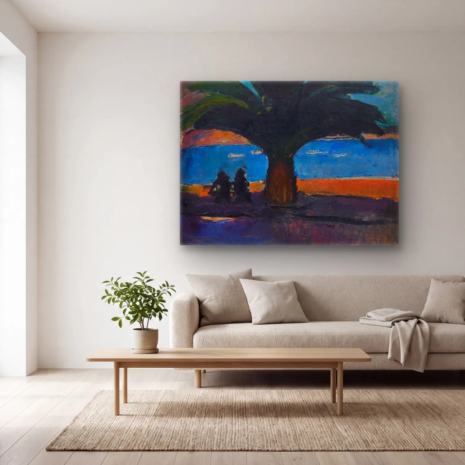 Jens Adolf Jerichau – The thick palm. View from Villefranche cam tablo — açık renk salonda