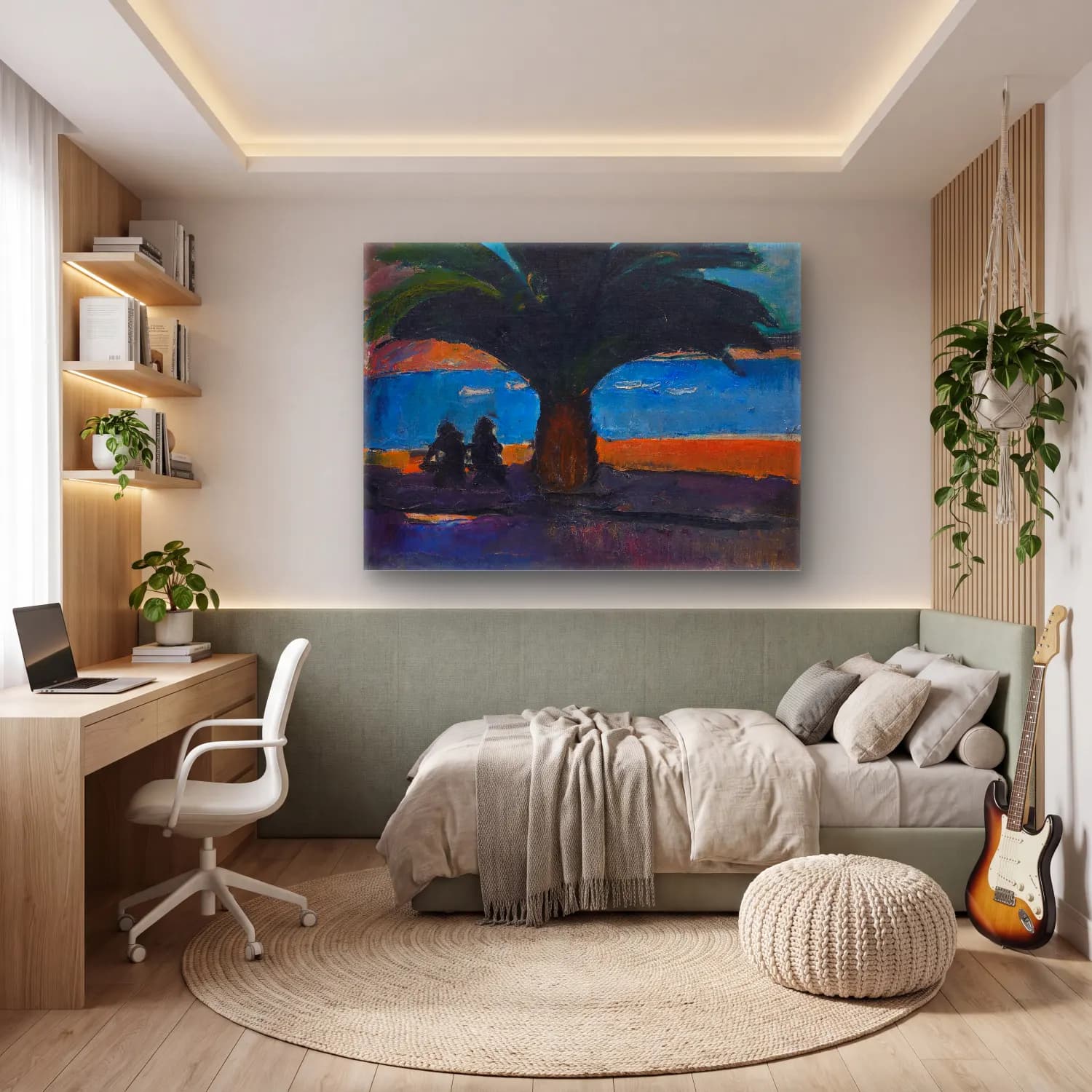 Jens Adolf Jerichau – The thick palm. View from Villefranche cam tablo — genç odasında