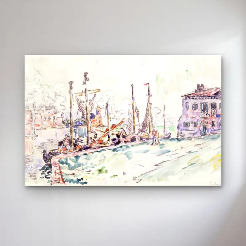 Paul Signac – Venice cam tablo — Paul Signac – Venice — suluboya liman ve tekneler
