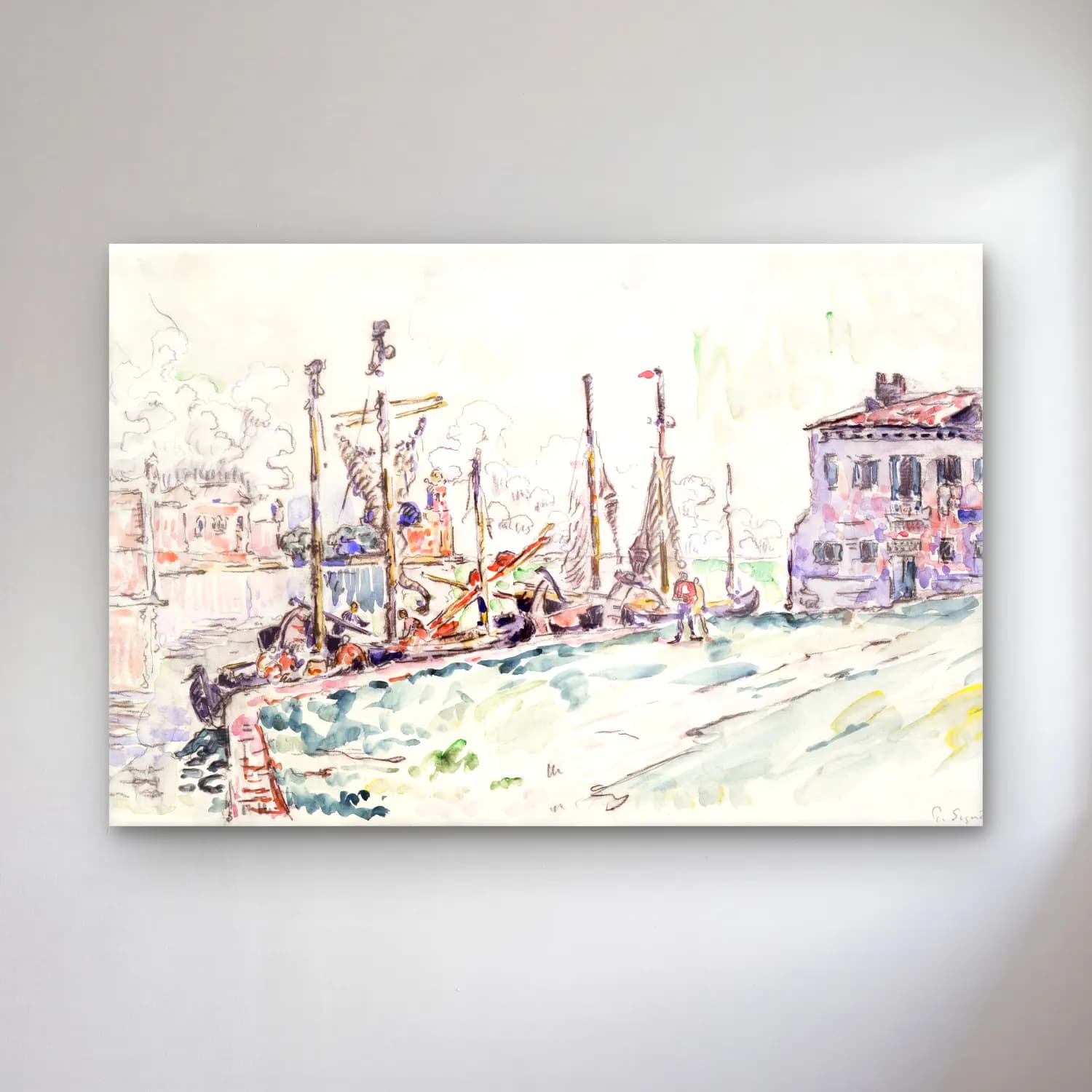 Paul Signac – Venice cam tablo — Paul Signac – Venice — suluboya liman ve tekneler