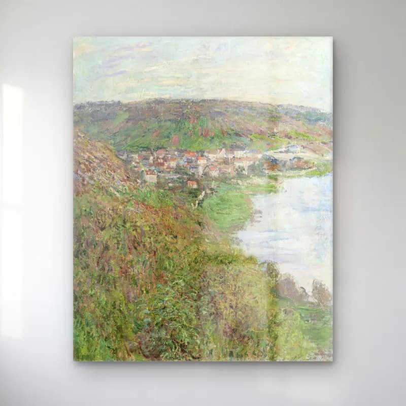 Claude Monet – View of Vétheuil – Yeşil Tonlar cam tablo — Claude Monet – View of Vétheuil – Yeşil Tonlar — empresyonist kırda nehir