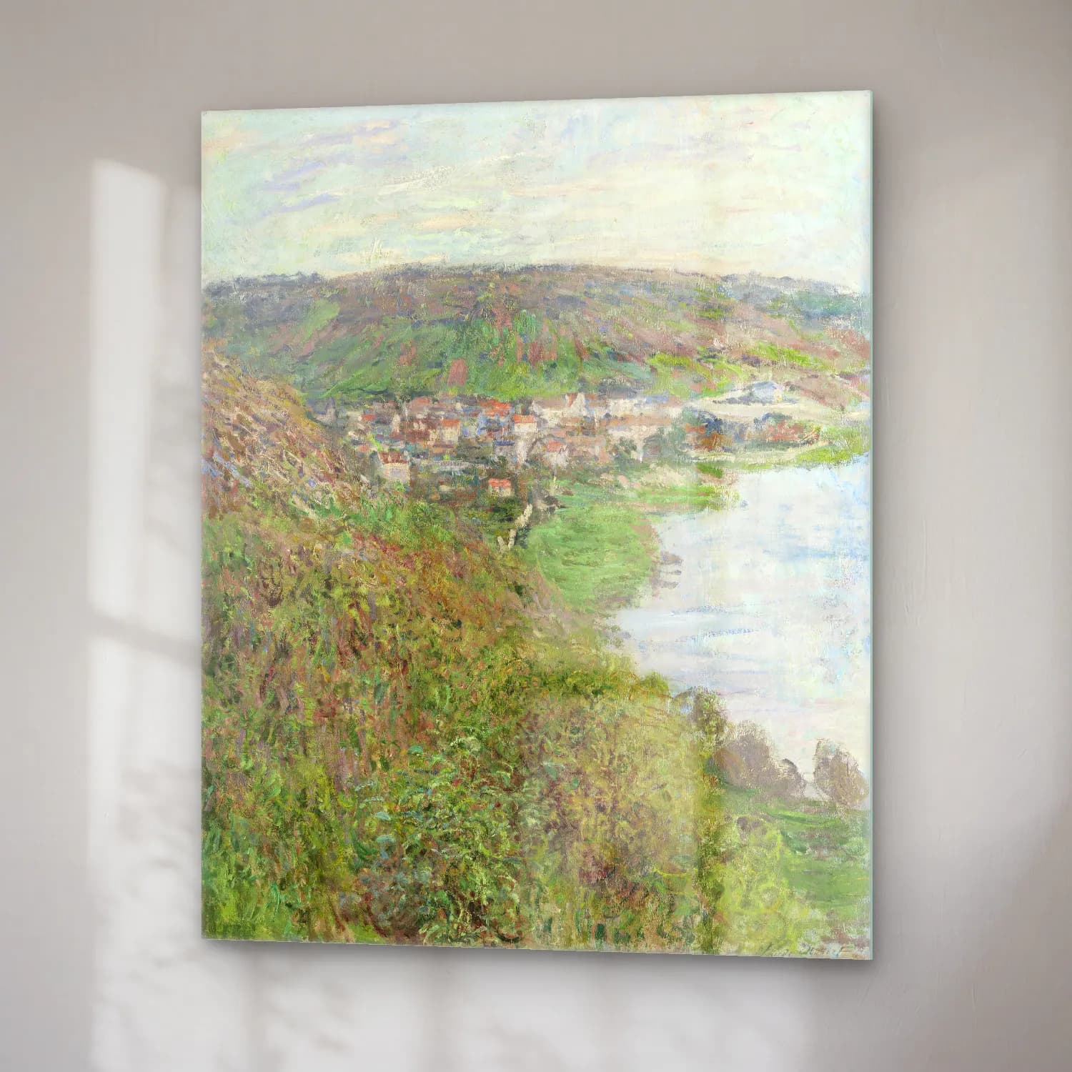 Claude Monet – View of Vétheuil – Yeşil Tonlar cam tablo — sağ açıdan görünüm