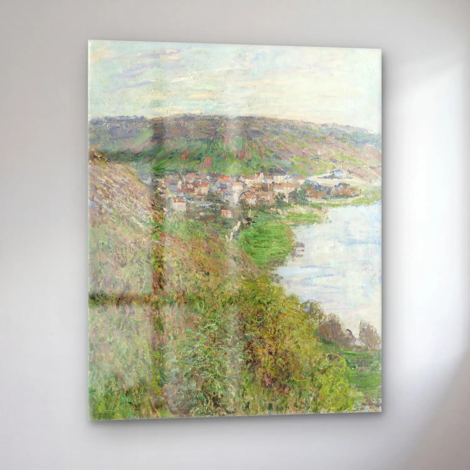 Claude Monet – View of Vétheuil – Yeşil Tonlar cam tablo — sol açıdan görünüm
