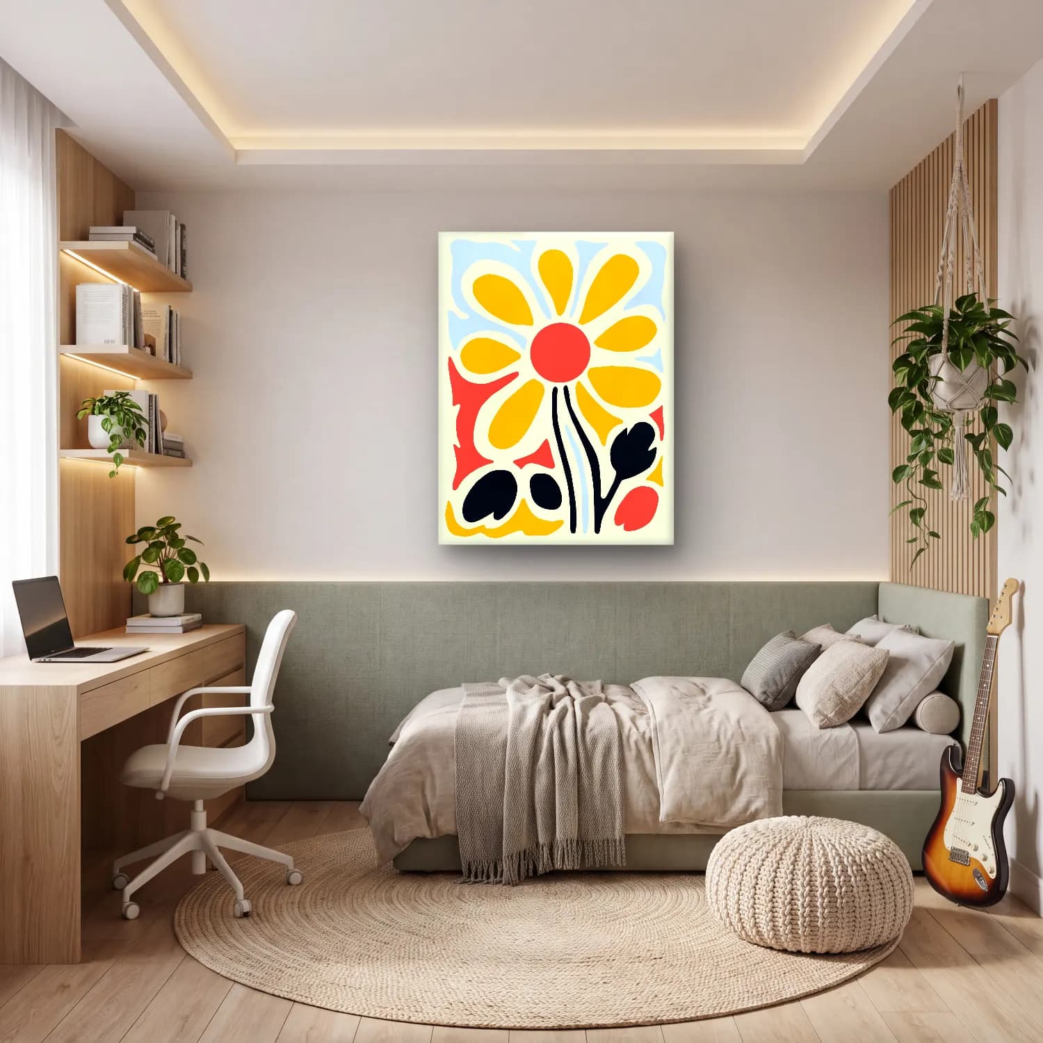 Boho Çiçek Deseni No. 64 cam tablo — genç odasında