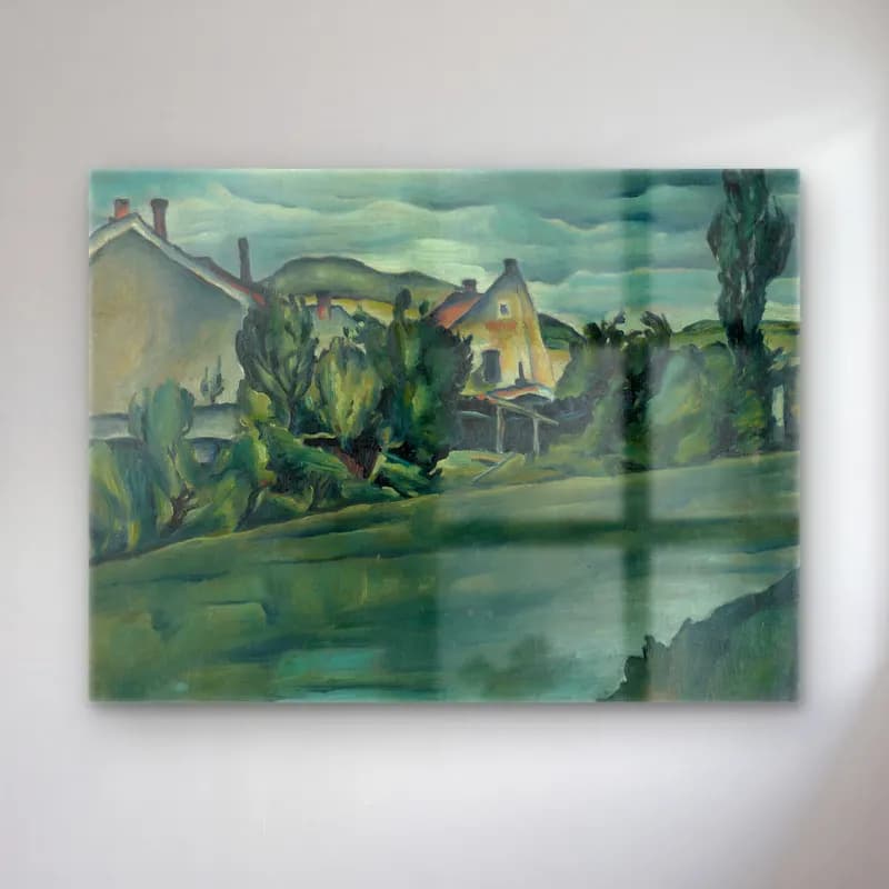 Konštantín Bauer – Řahanov lines cam tablo — Konštantín Bauer – Řahanov lines — yağlı boya kır evi