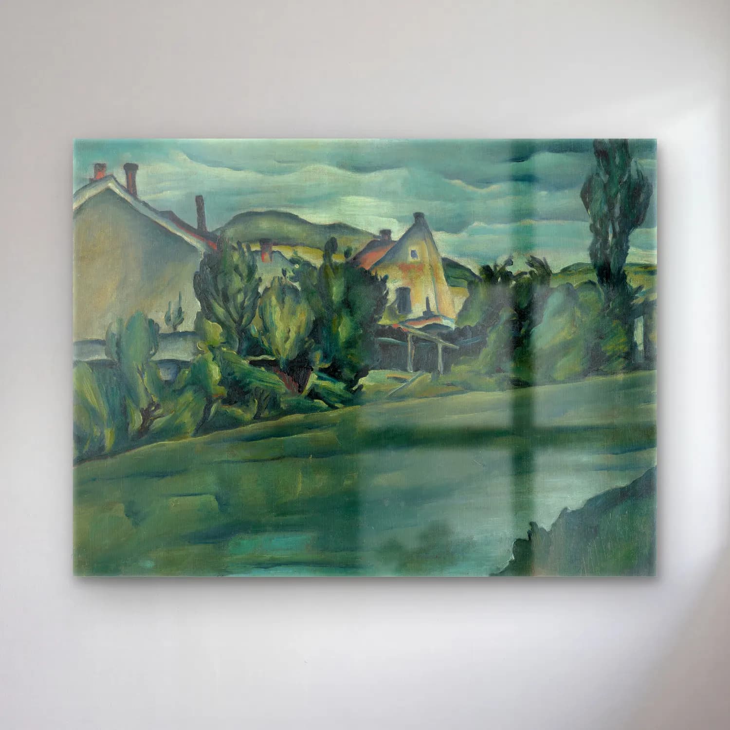 Konštantín Bauer – Řahanov lines cam tablo — Konštantín Bauer – Řahanov lines — yağlı boya kır evi