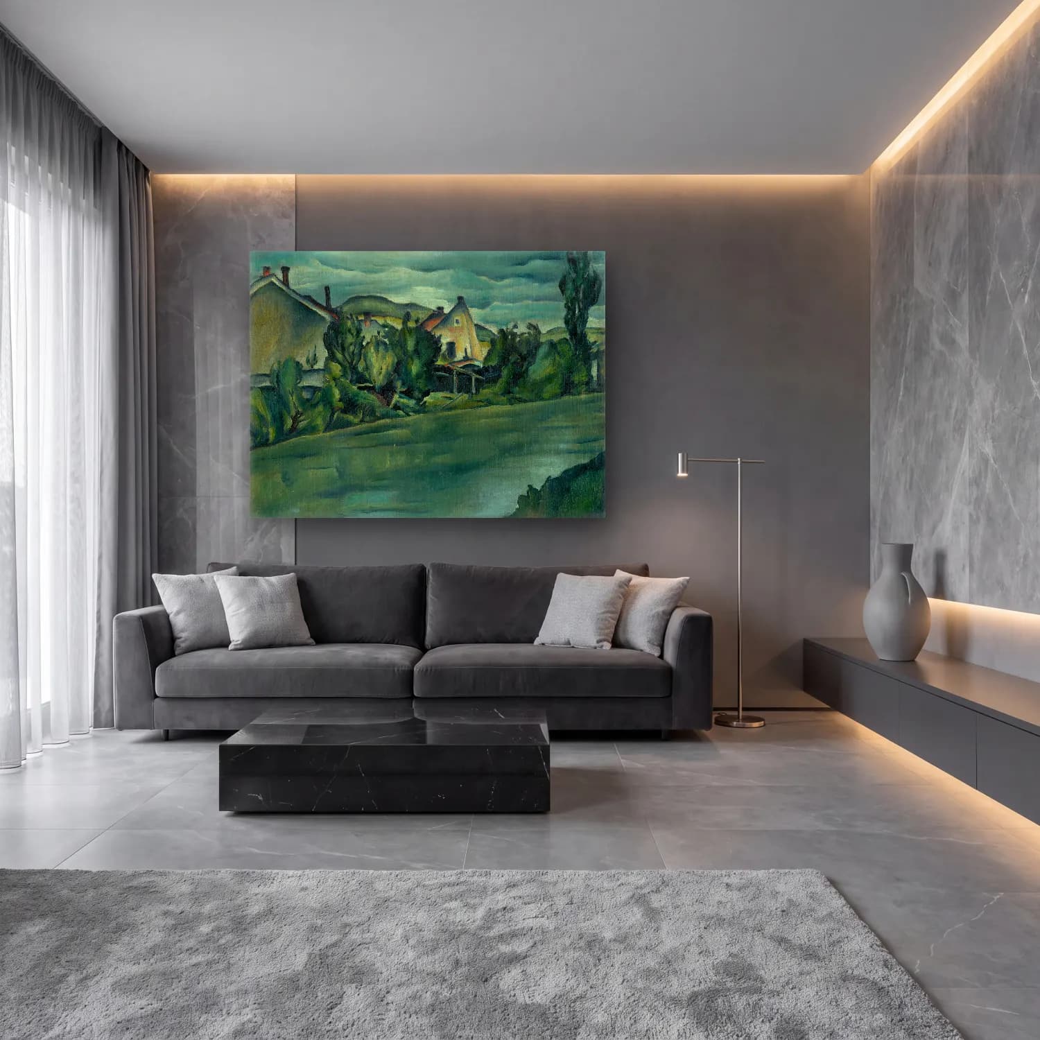 Konštantín Bauer – Řahanov lines cam tablo — lüks salon duvarında