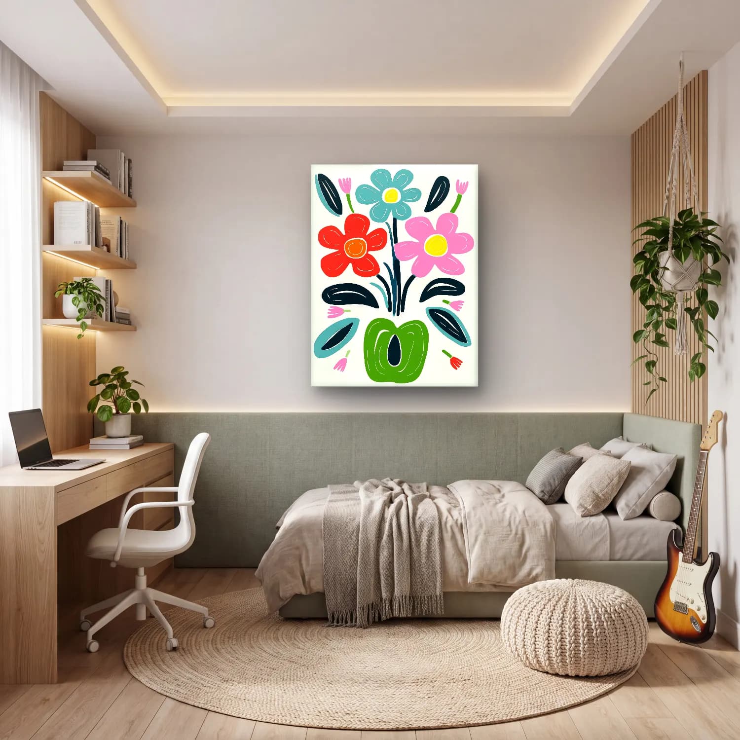 Boho Çiçek Deseni No. 66 cam tablo — genç odasında