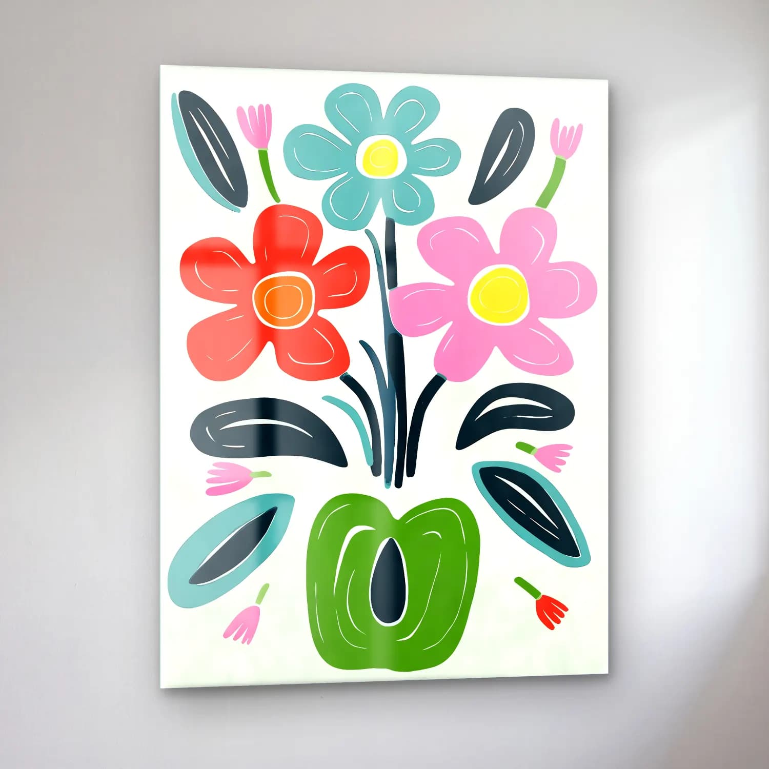 Boho Çiçek Deseni No. 66 cam tablo — sol açıdan görünüm
