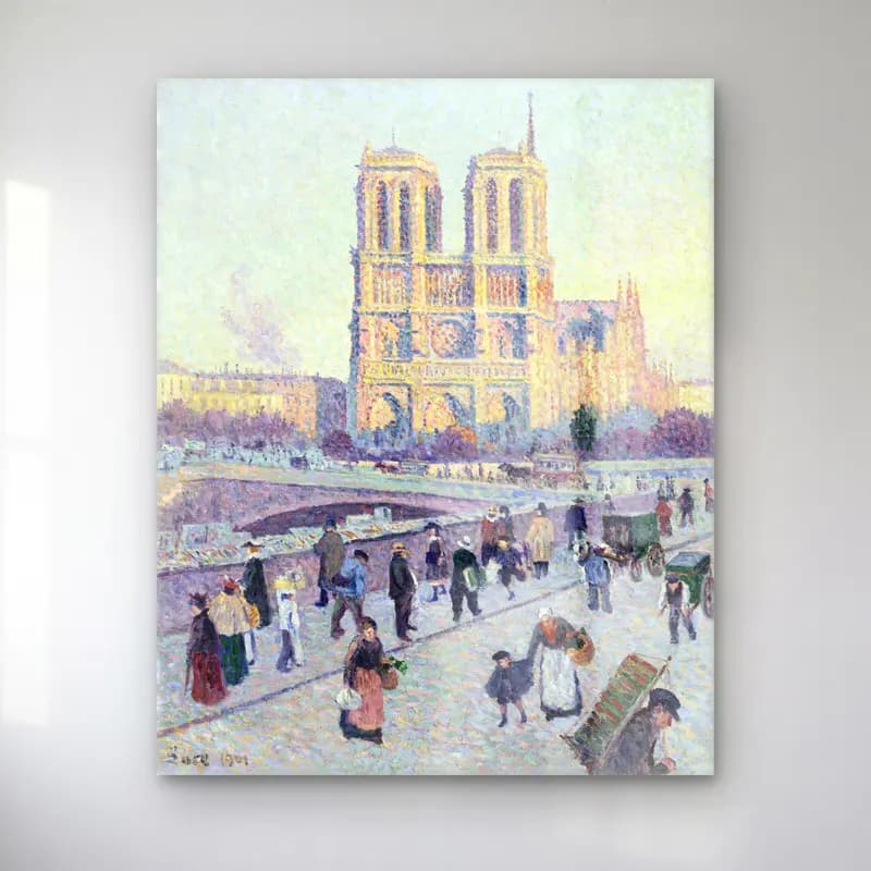 Maximilien Luce – The Quai Saint-Michel and Notre-Dame vintage cam tablo — Maximilien Luce – The Quai Saint-Michel and Notre-Dame vintage — empresyonist katedral