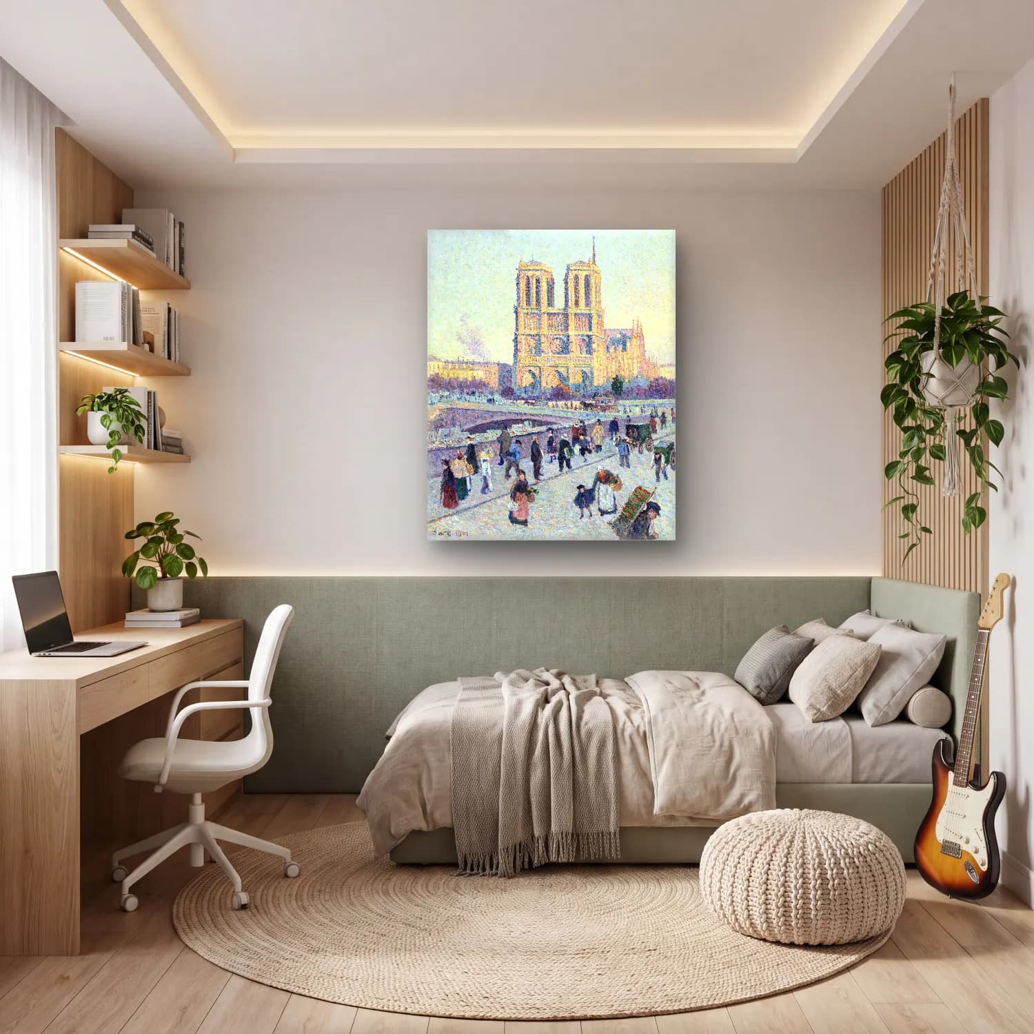 Maximilien Luce – The Quai Saint-Michel and Notre-Dame vintage cam tablo — genç odasında