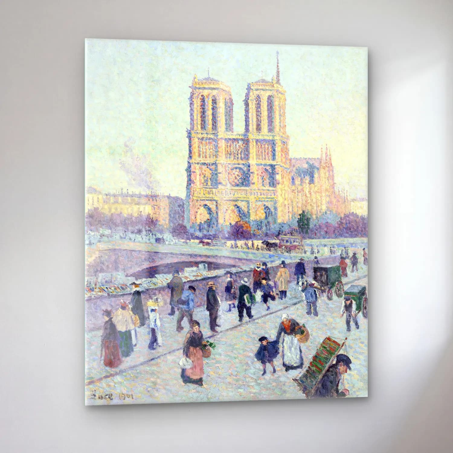 Maximilien Luce – The Quai Saint-Michel and Notre-Dame vintage cam tablo — sol açıdan görünüm