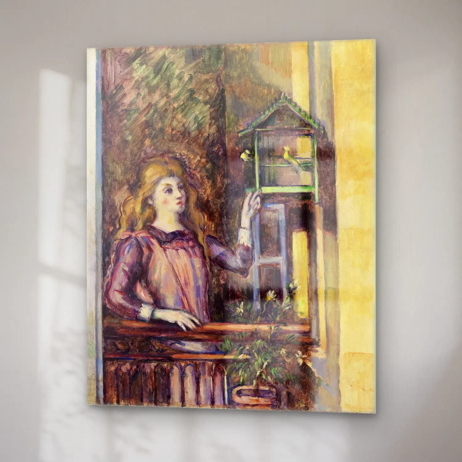 Paul Cézanne – Girl with Birdcage (Jeune fille à la volière) (ca. 1888) cam tablo — sağ açıdan görünüm
