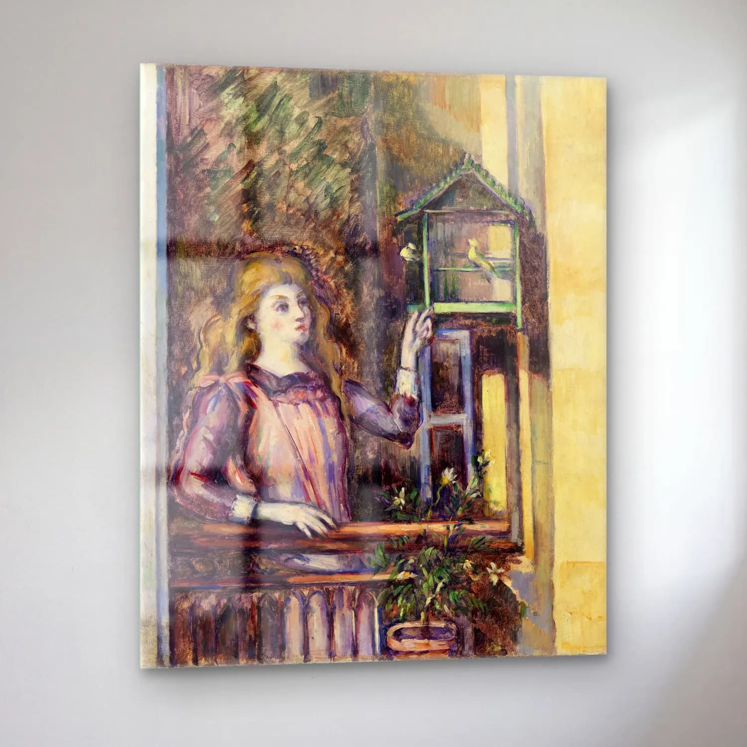 Paul Cézanne – Girl with Birdcage (Jeune fille à la volière) (ca. 1888) cam tablo — sol açıdan görünüm