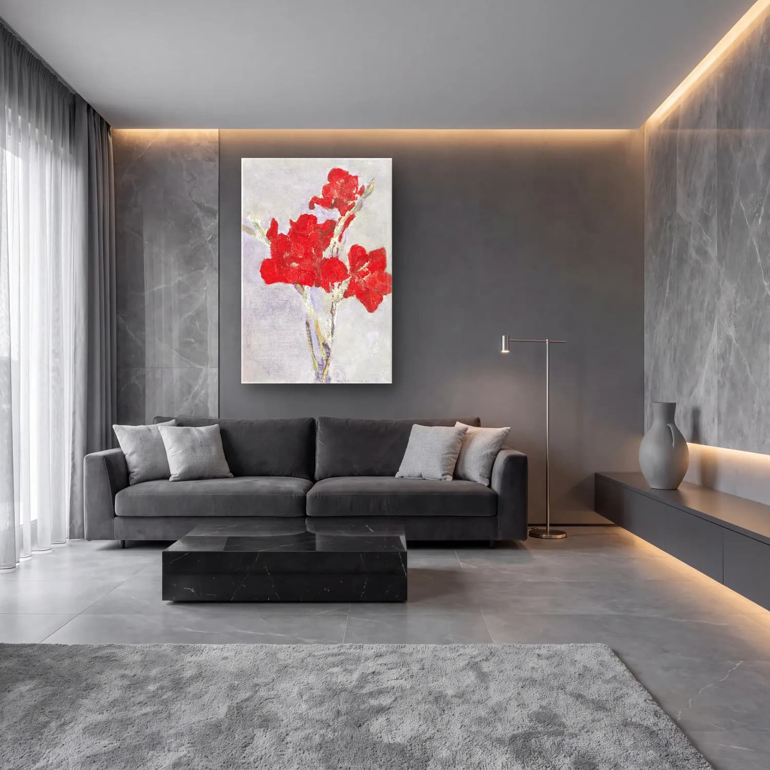 Piet Mondrian – Red Gladioli cam tablo — lüks salon duvarında