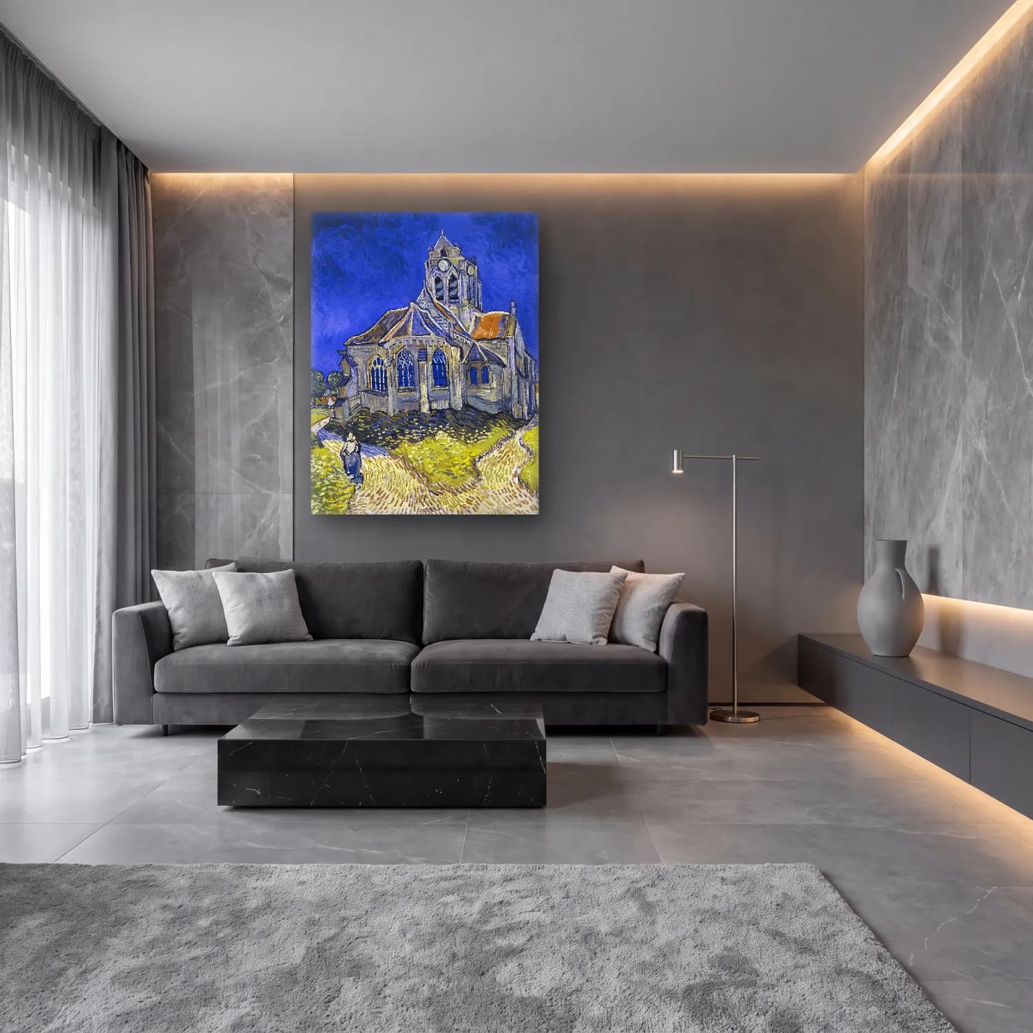 Empresyonist Katedral No. 9 cam tablo — lüks salon duvarında