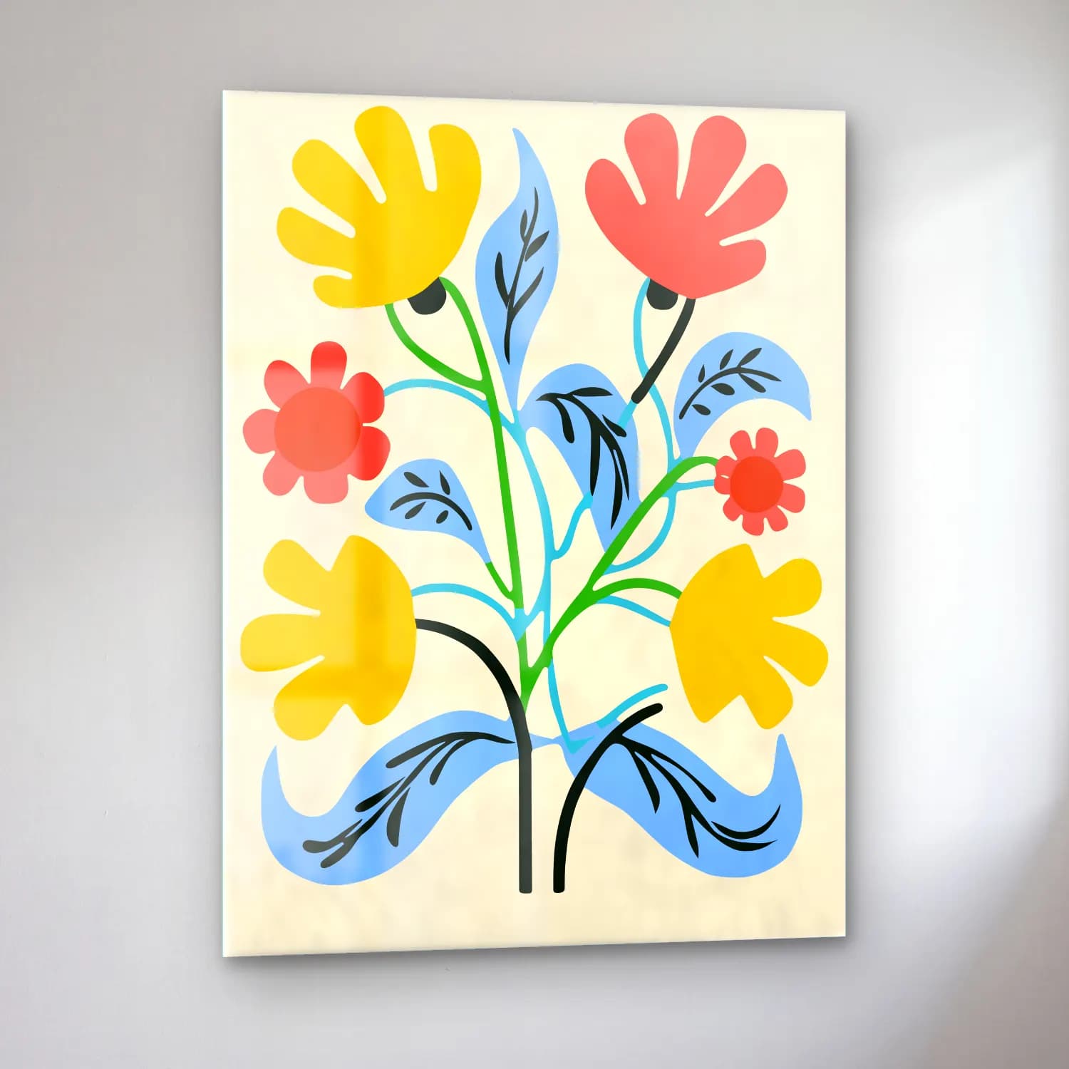 Boho Çiçek Deseni No. 67 cam tablo — sol açıdan görünüm