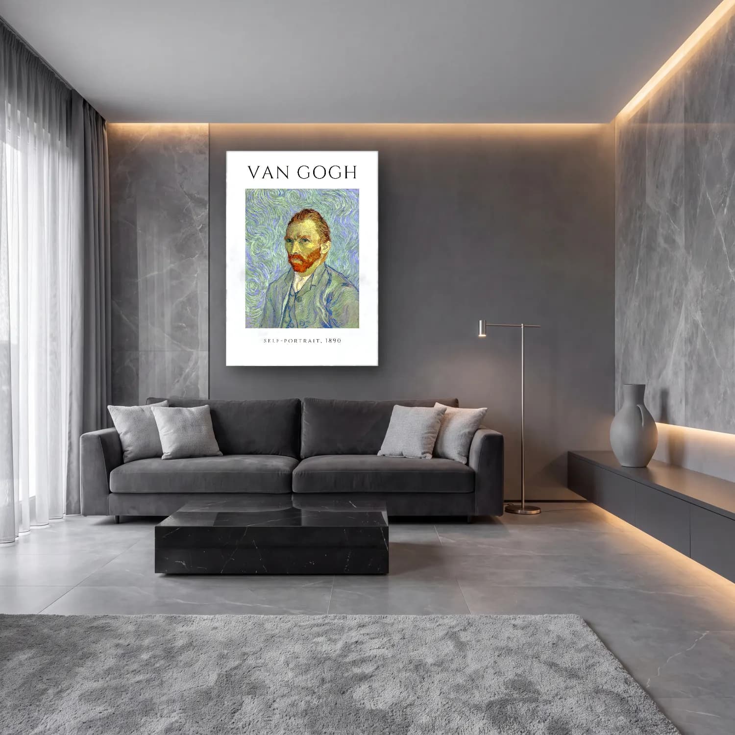Empresyonist Erkek Portresi No. 30 cam tablo — lüks salon duvarında