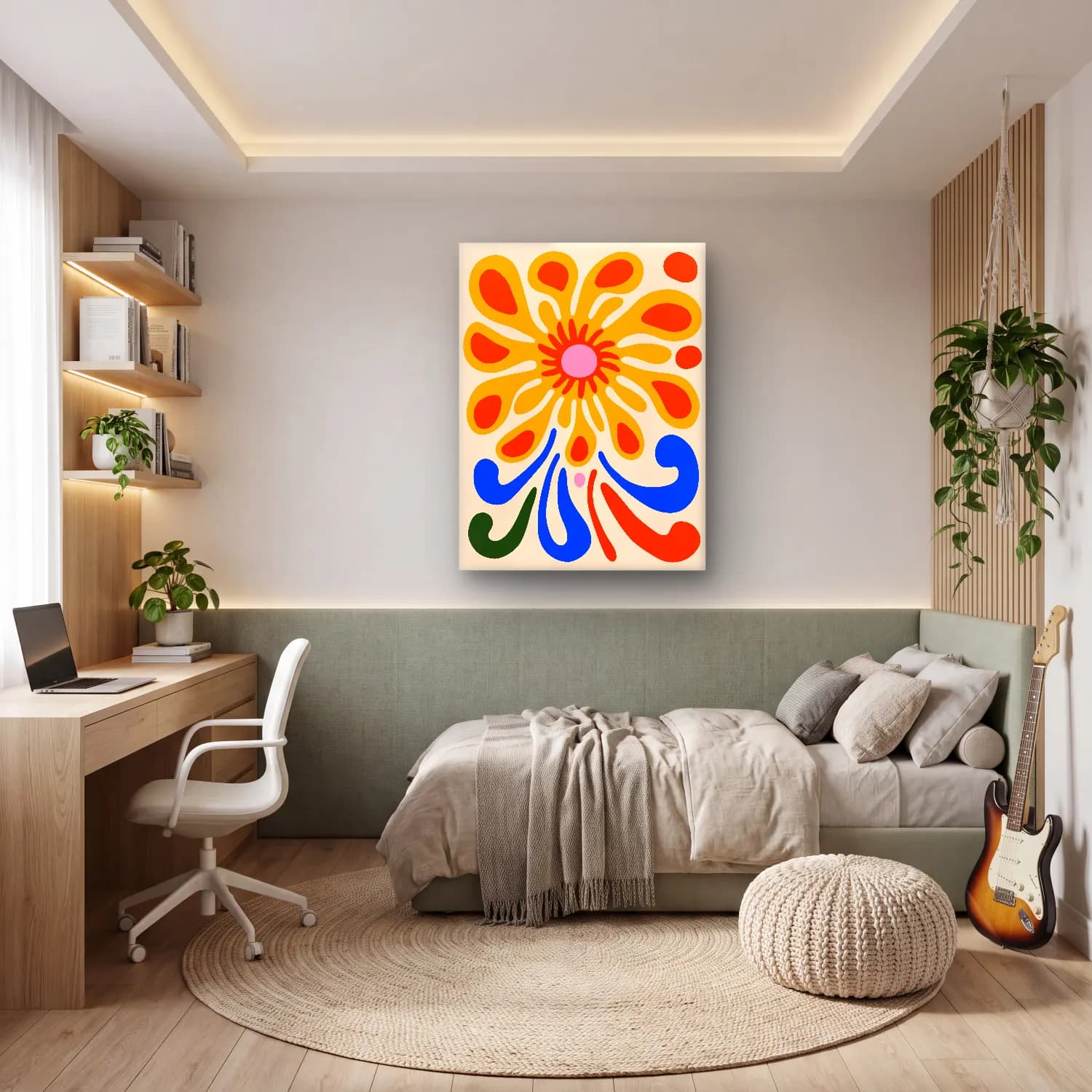 Boho Çiçek Deseni No. 68 cam tablo — genç odasında
