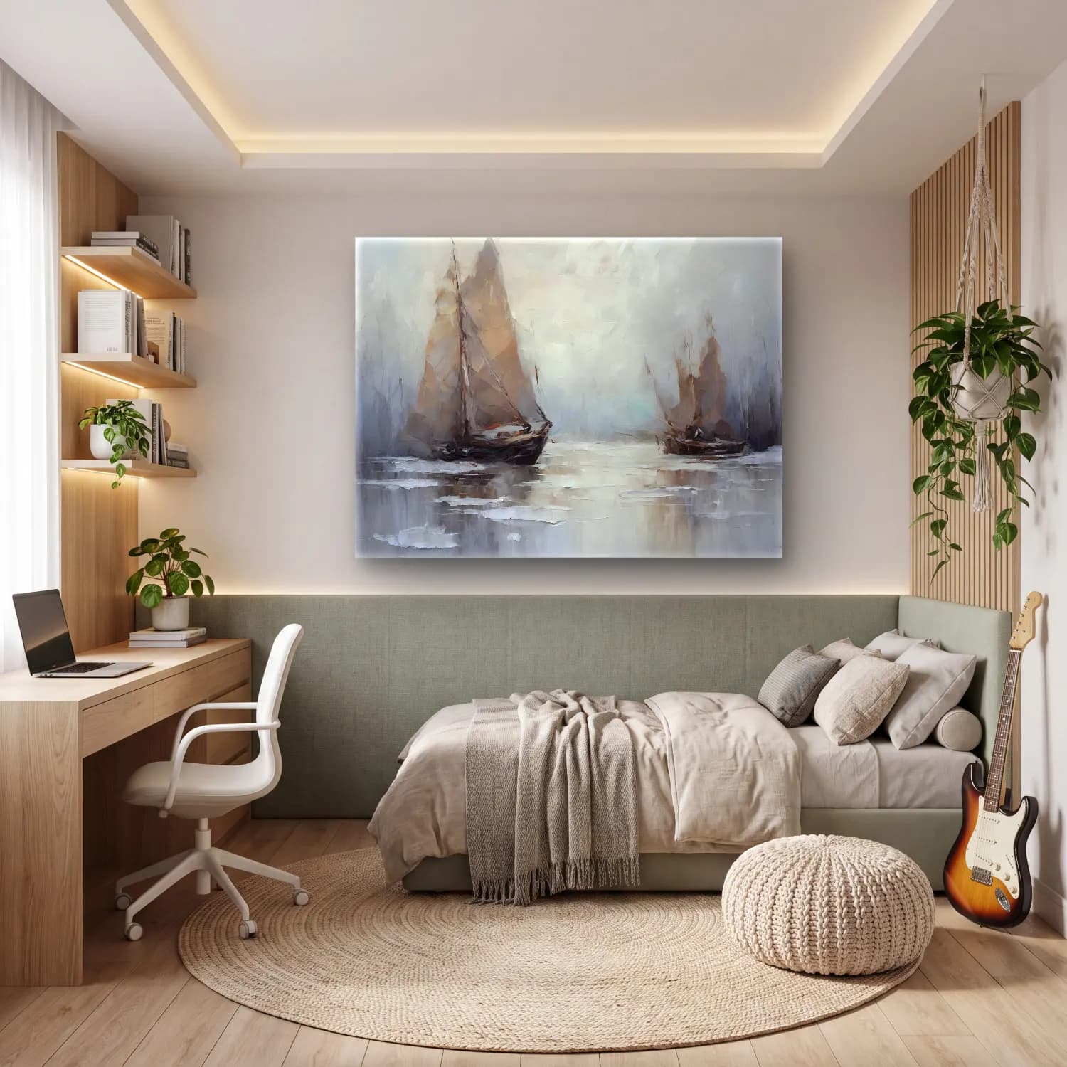Yağlı Boya Yelkenliler No. 45 cam tablo — genç odasında
