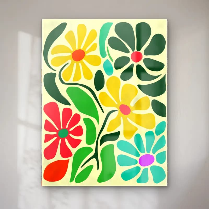 Retro Çiçek Deseni No. 64 cam tablo — Retro Çiçek Deseni No. 64 — retro çiçek deseni