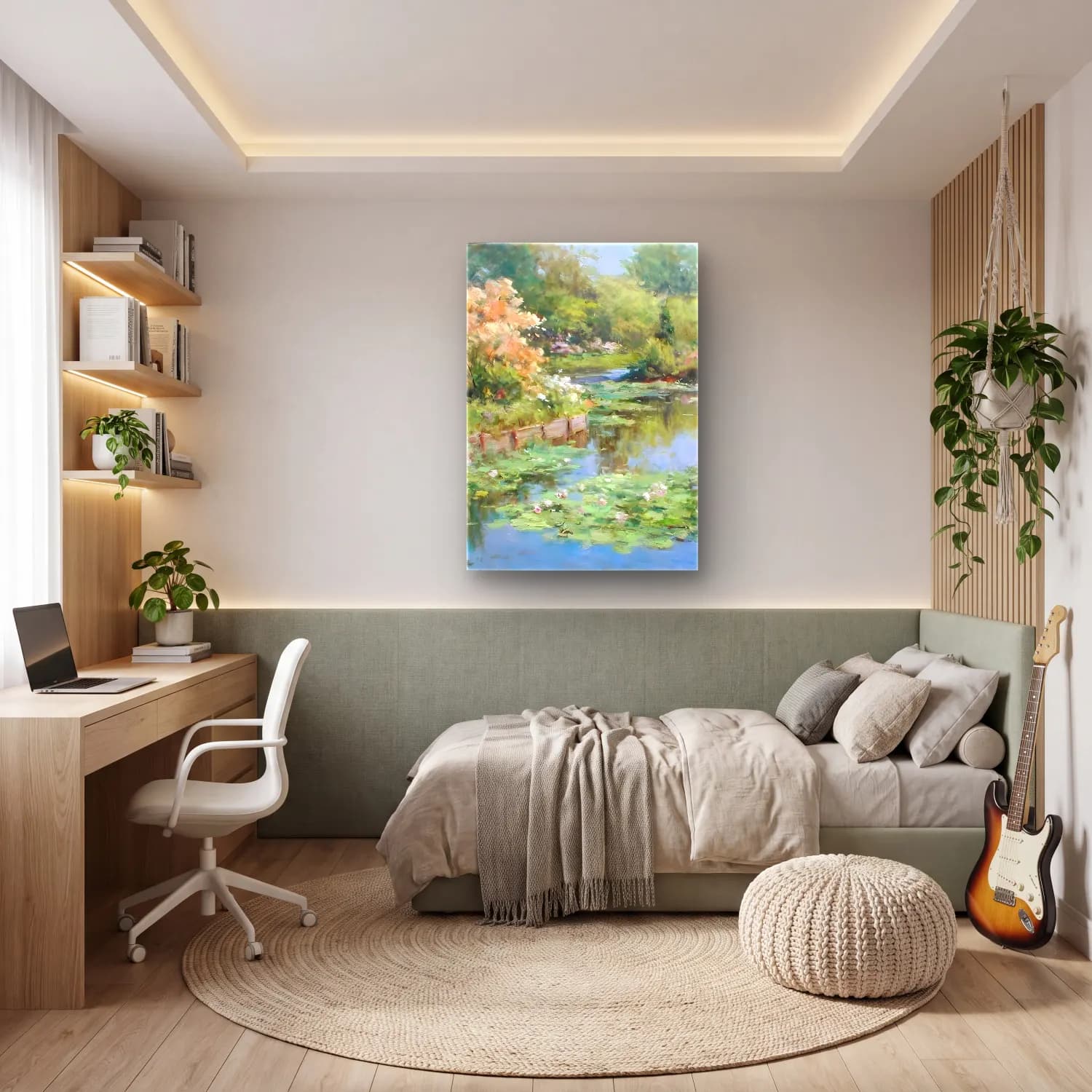 Empresyonist Nilüfer Göleti No. 19 cam tablo — genç odasında
