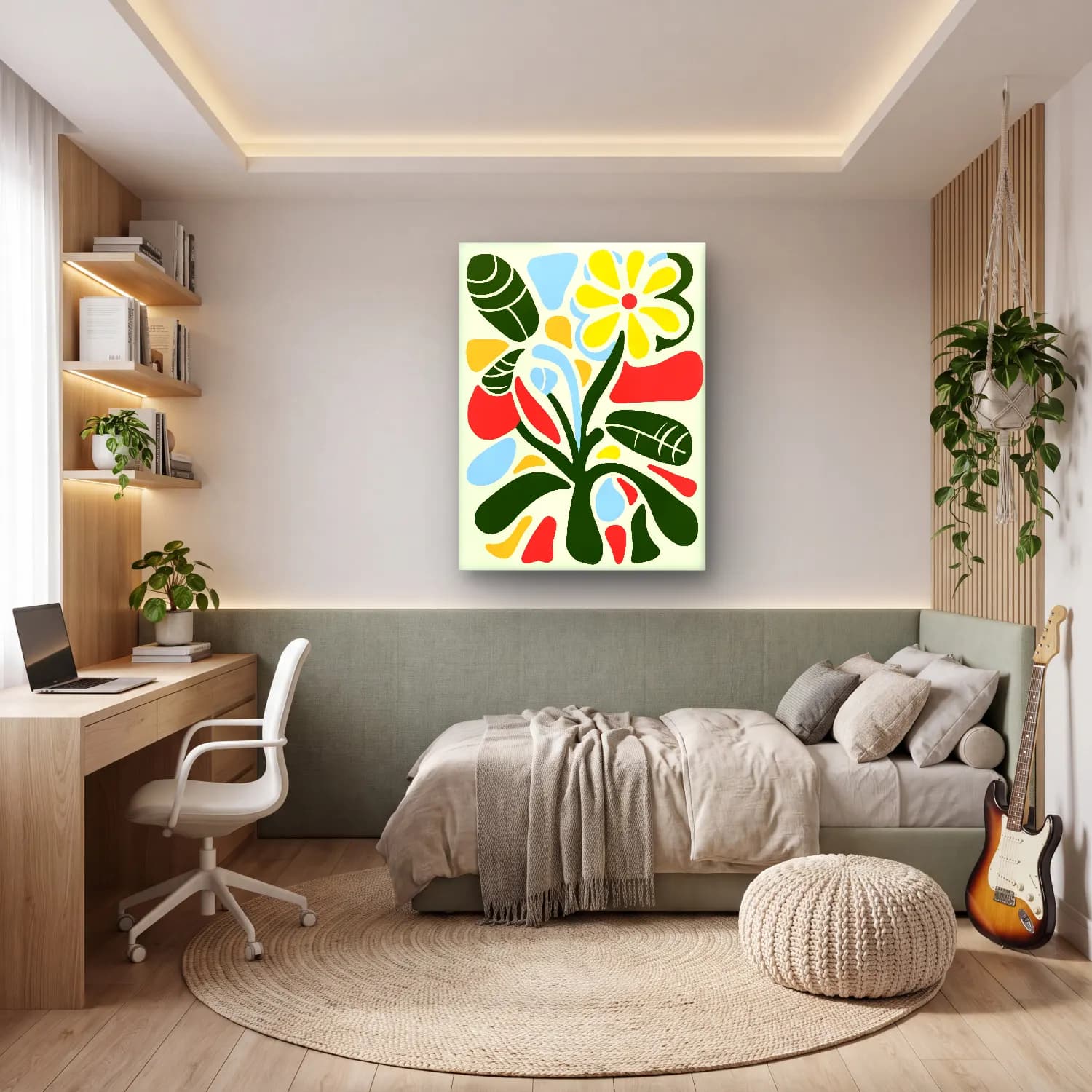 Boho Çiçek Deseni No. 69 cam tablo — genç odasında