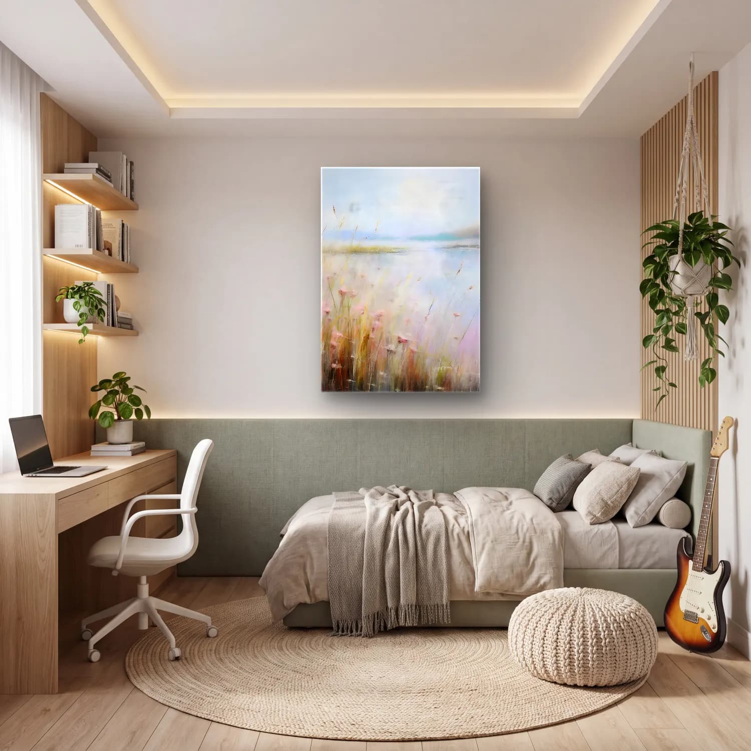Pastel Kırda Nehir No. 4 cam tablo — genç odasında