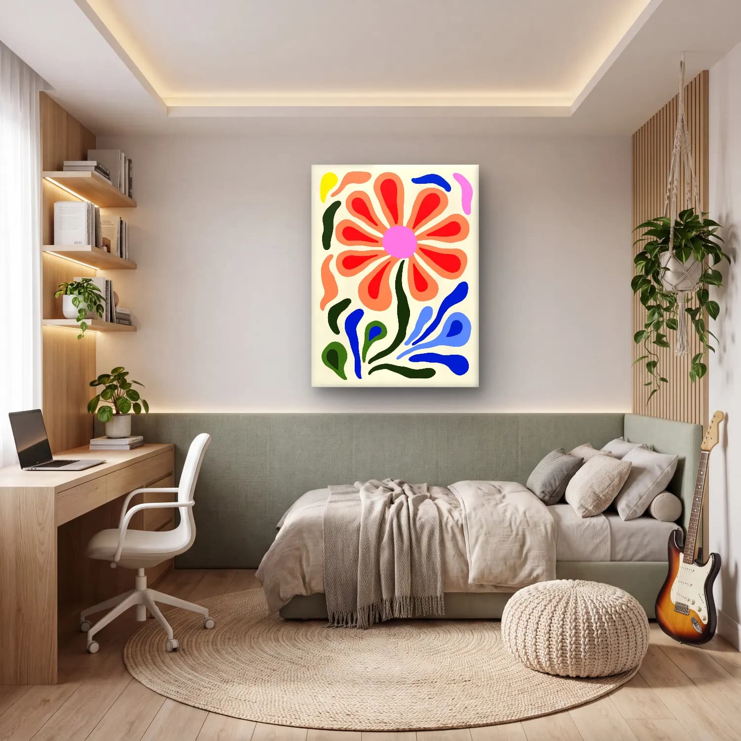 Boho Çiçek Deseni No. 70 cam tablo — genç odasında