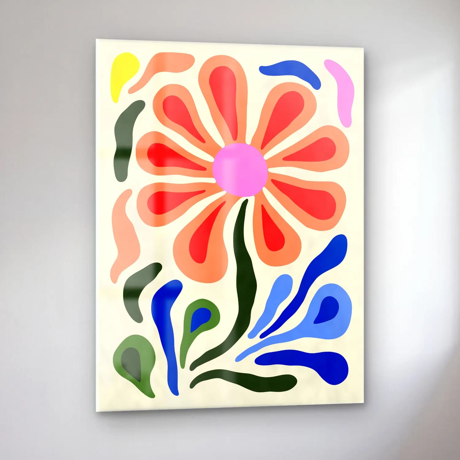Boho Çiçek Deseni No. 70 cam tablo — sol açıdan görünüm