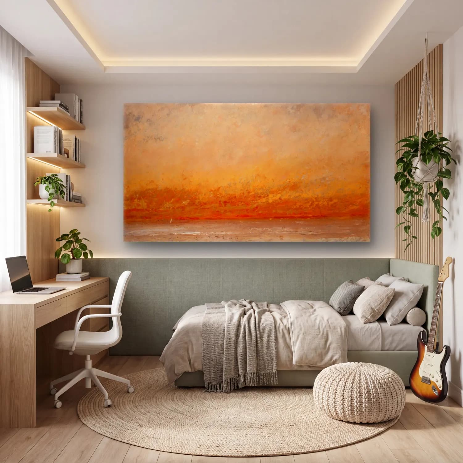 Empresyonist Gün Batımı Gökyüzü – Turuncu Tonlar cam tablo — genç odasında
